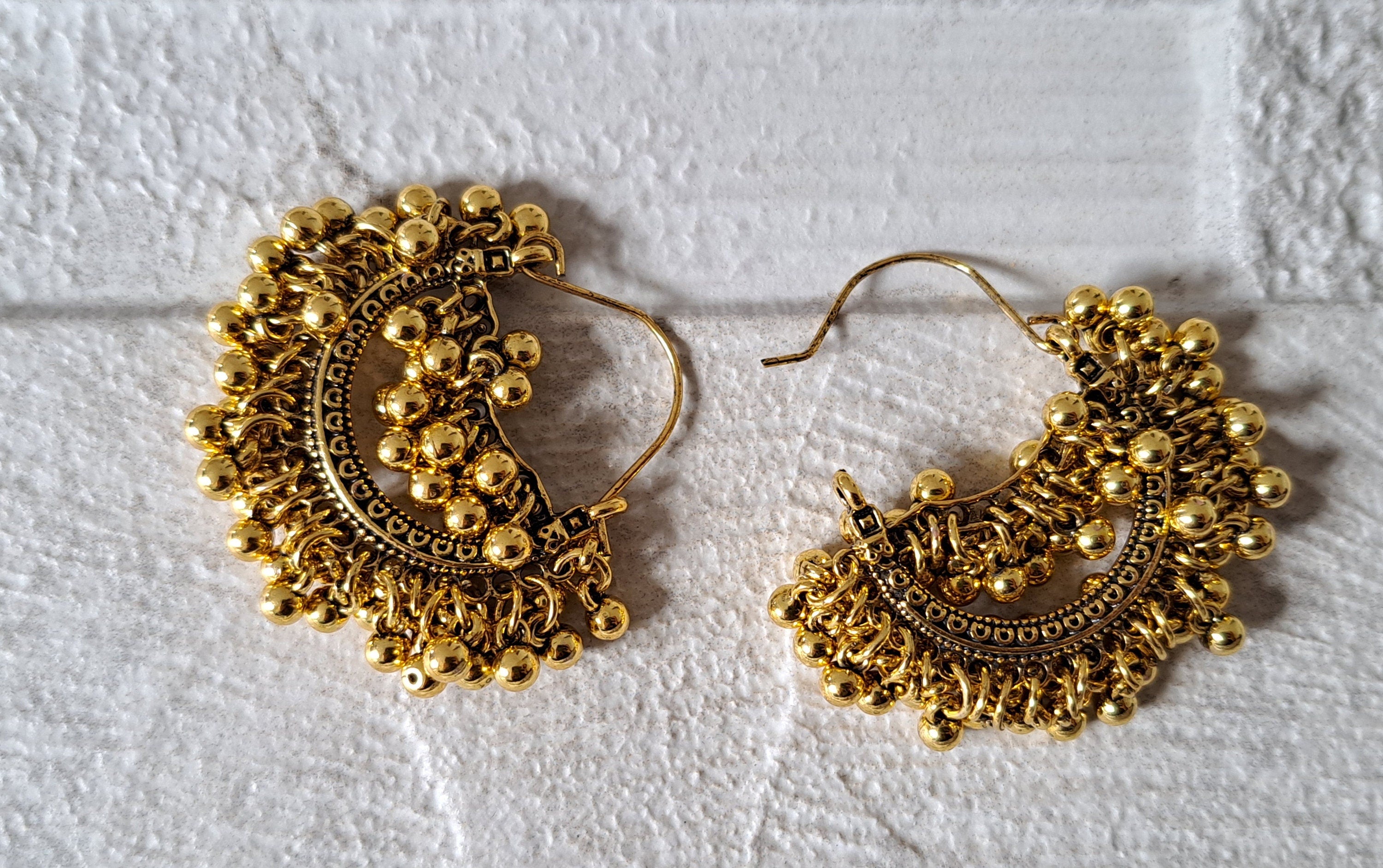 Gold Large Bohemian Ball Hoop Earrings