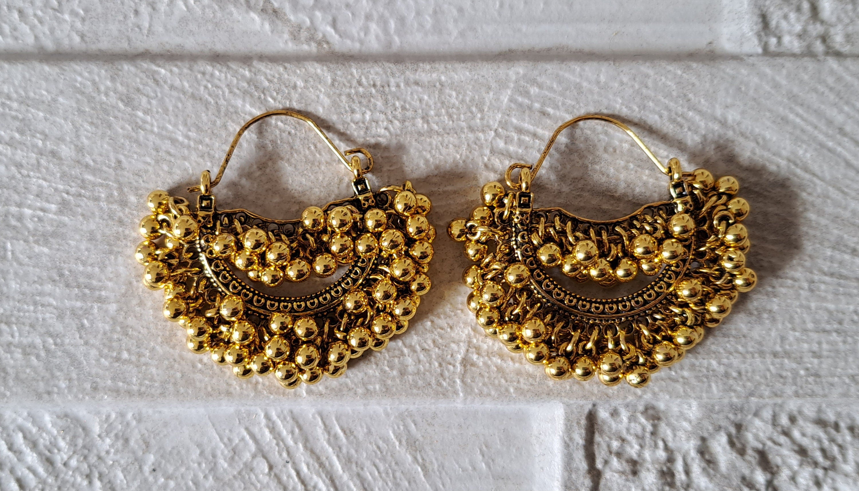 Gold Large Bohemian Ball Hoop Earrings