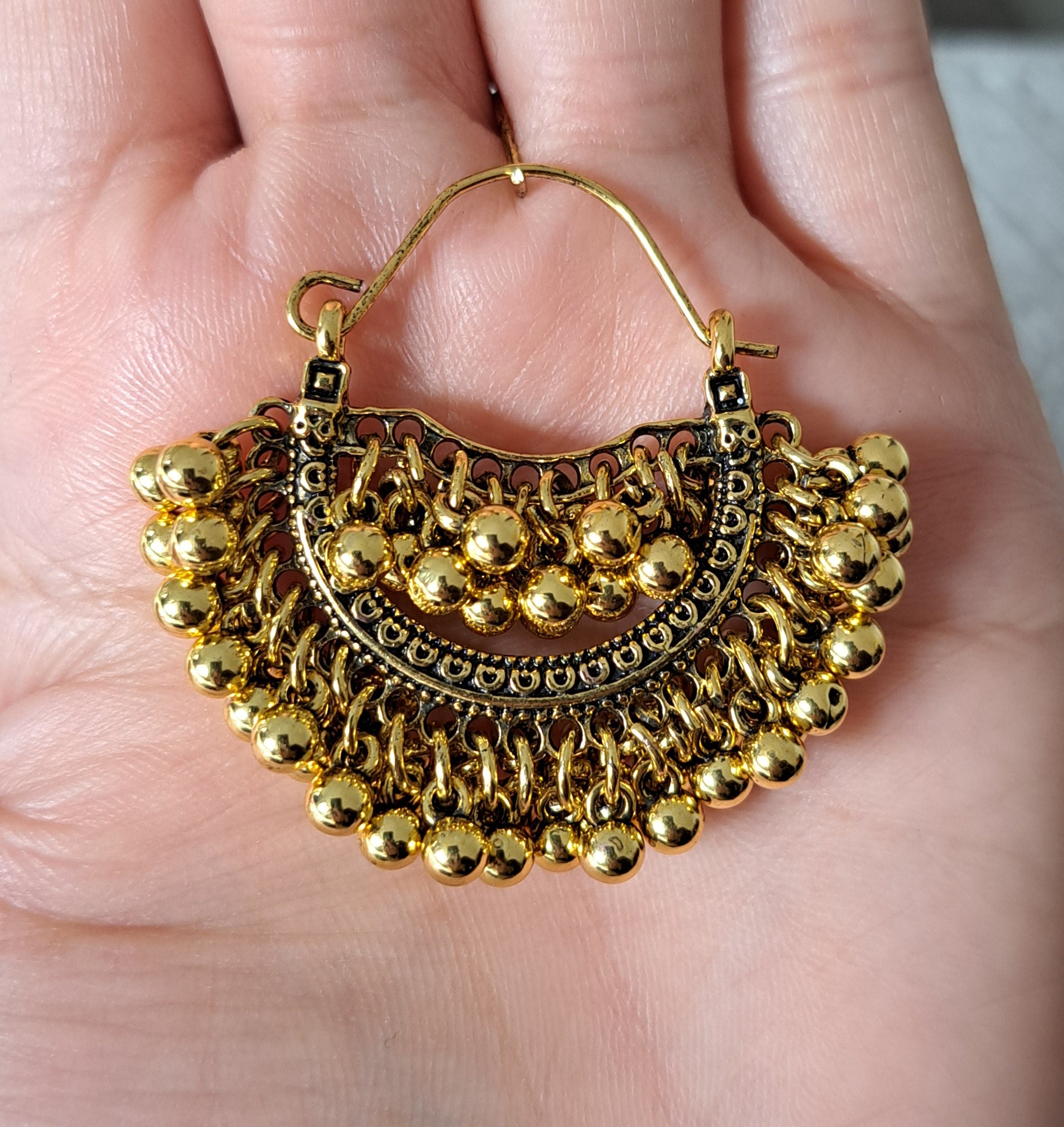 Gold Large Bohemian Ball Hoop Earrings