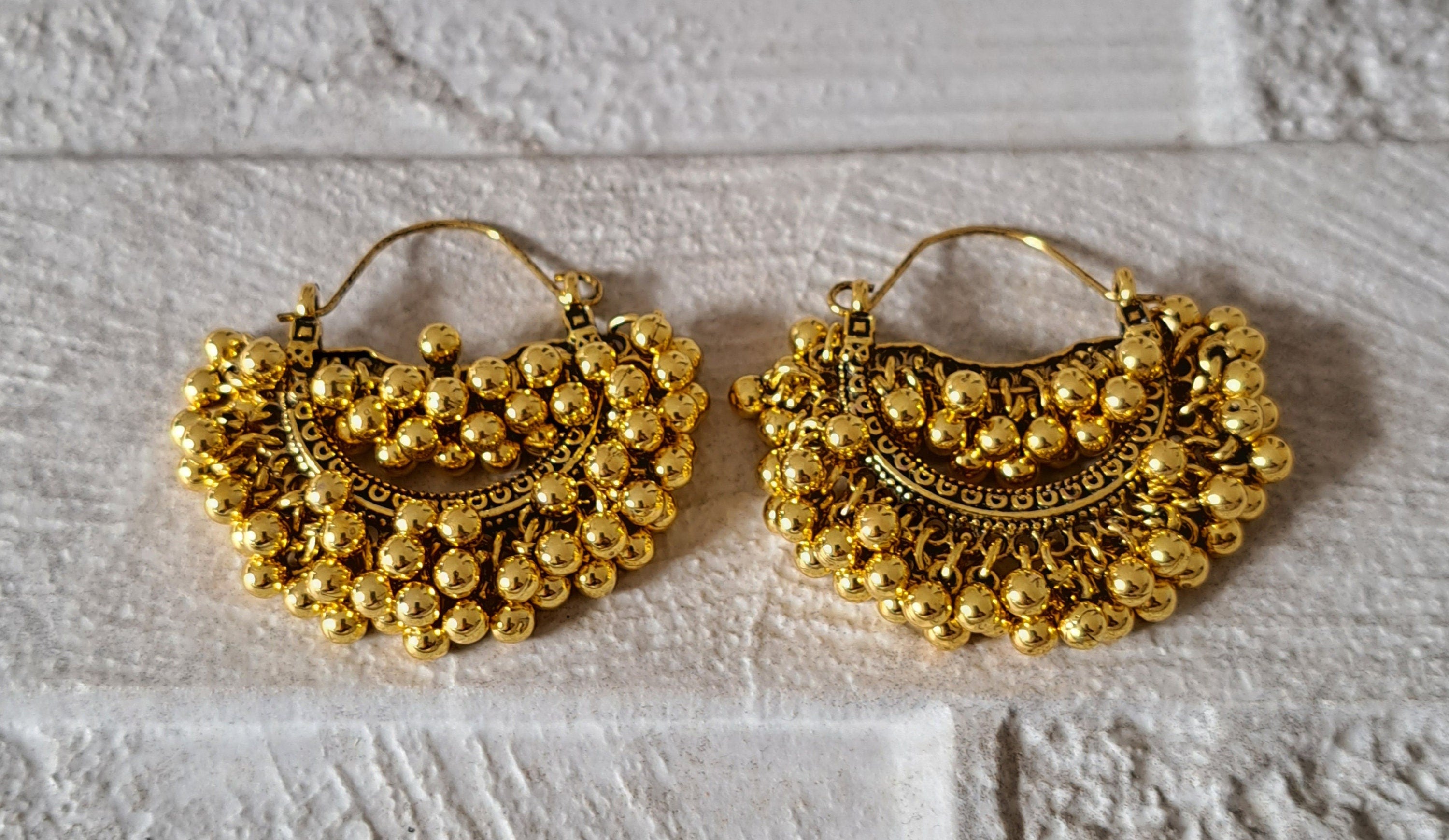 Gold Large Bohemian Ball Hoop Earrings
