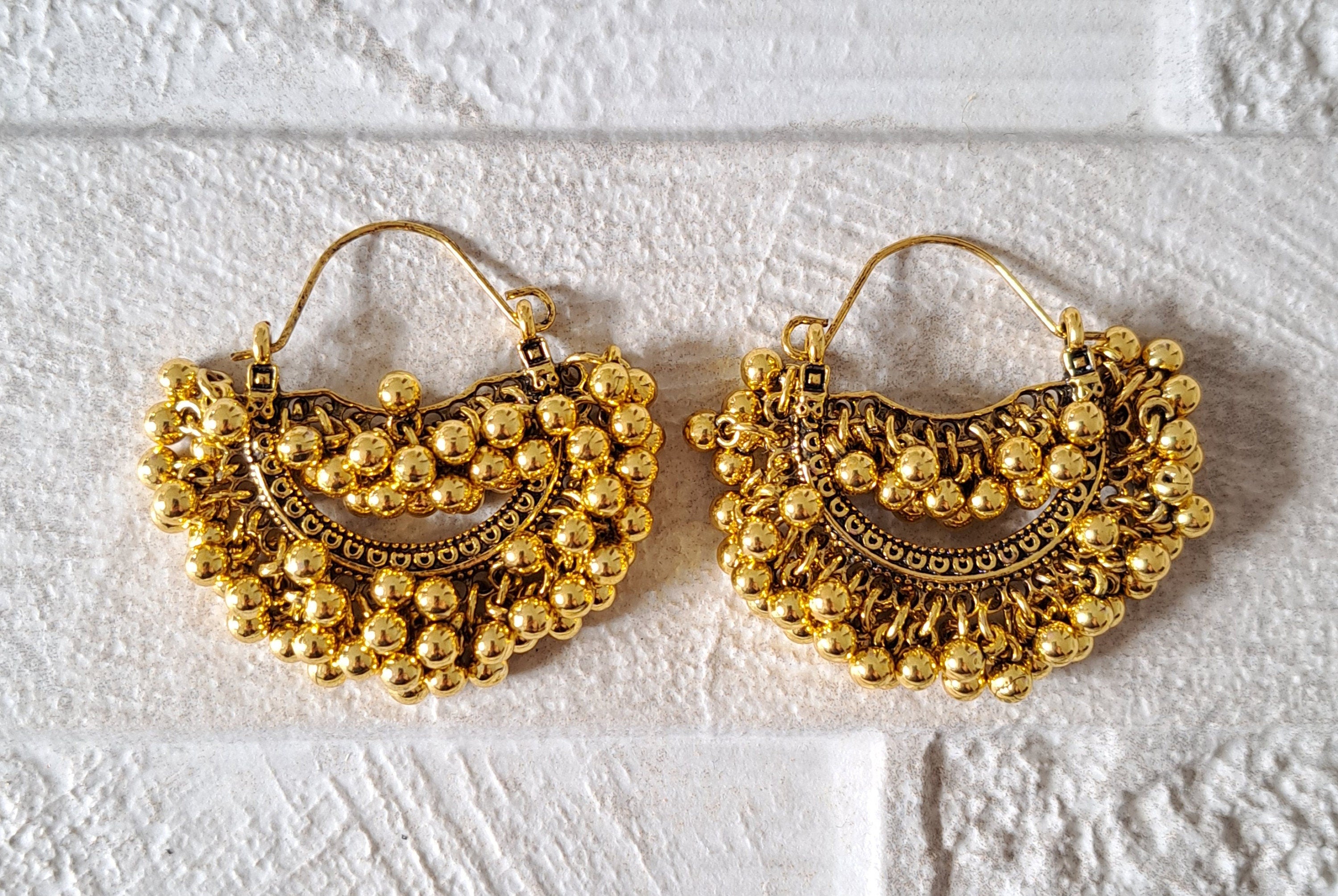 Gold Large Bohemian Ball Hoop Earrings