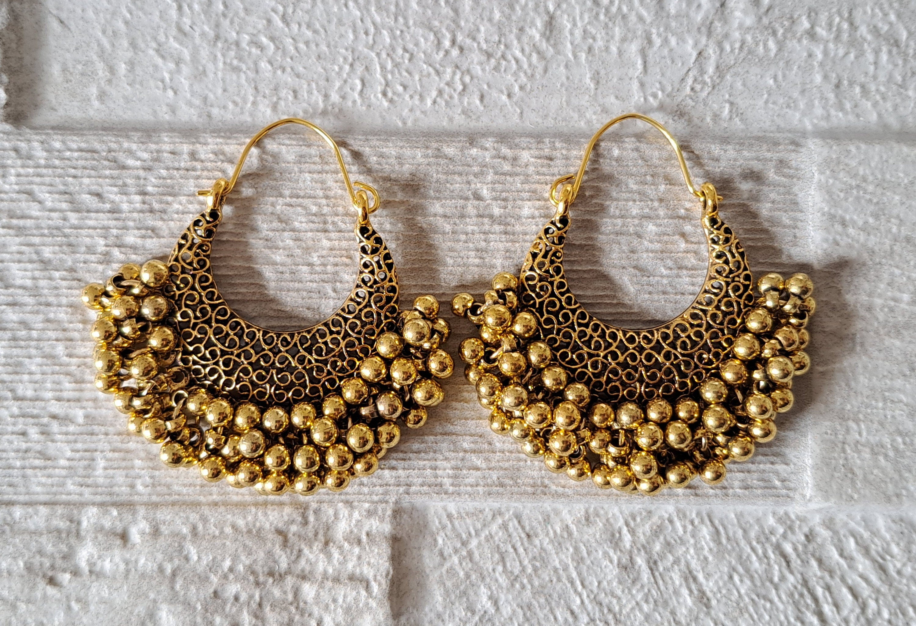 Large Antique Gold Bohemian Dangle Hoop Earrings