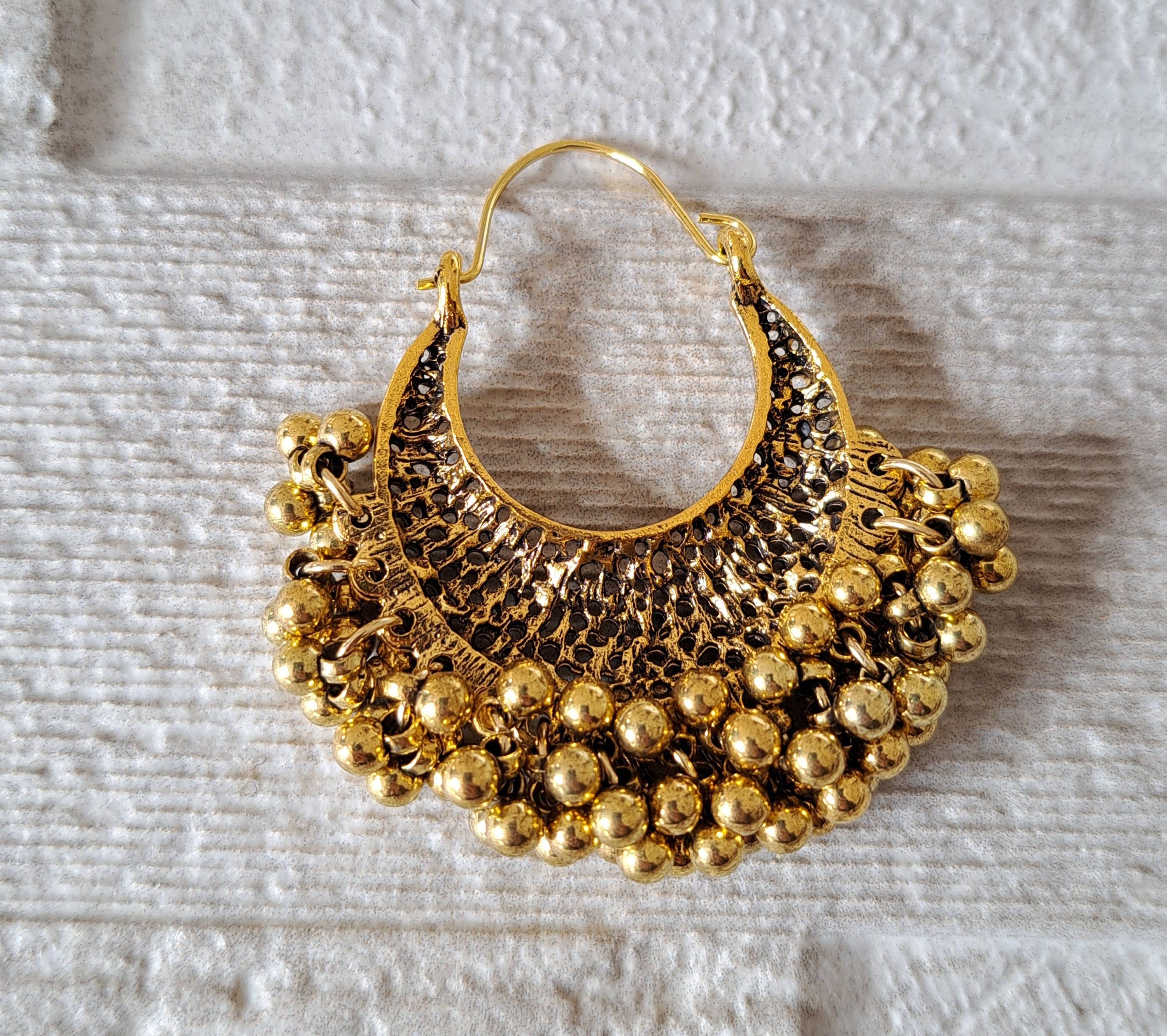 Large Antique Gold Bohemian Dangle Hoop Earrings