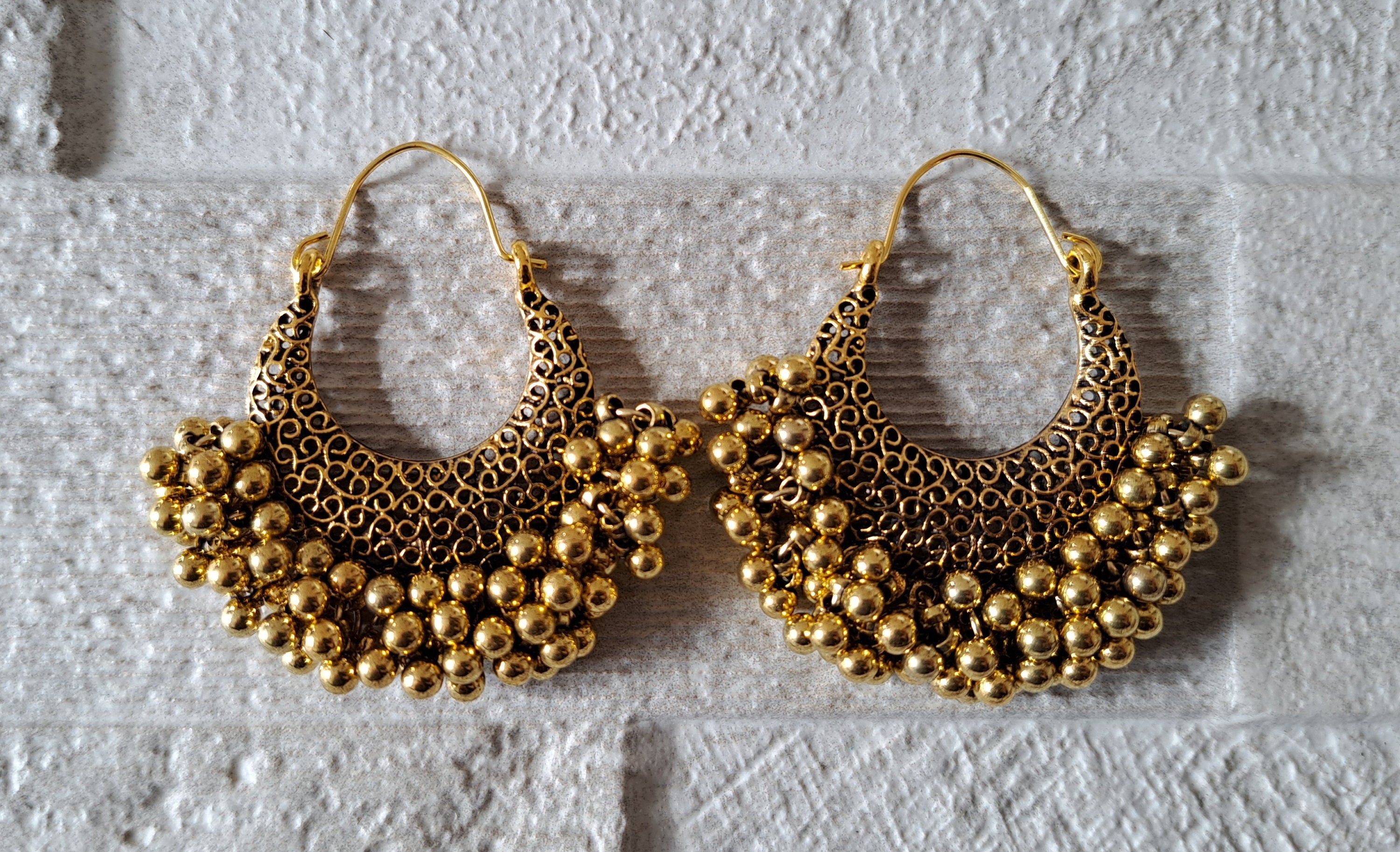 Large Antique Gold Bohemian Dangle Hoop Earrings