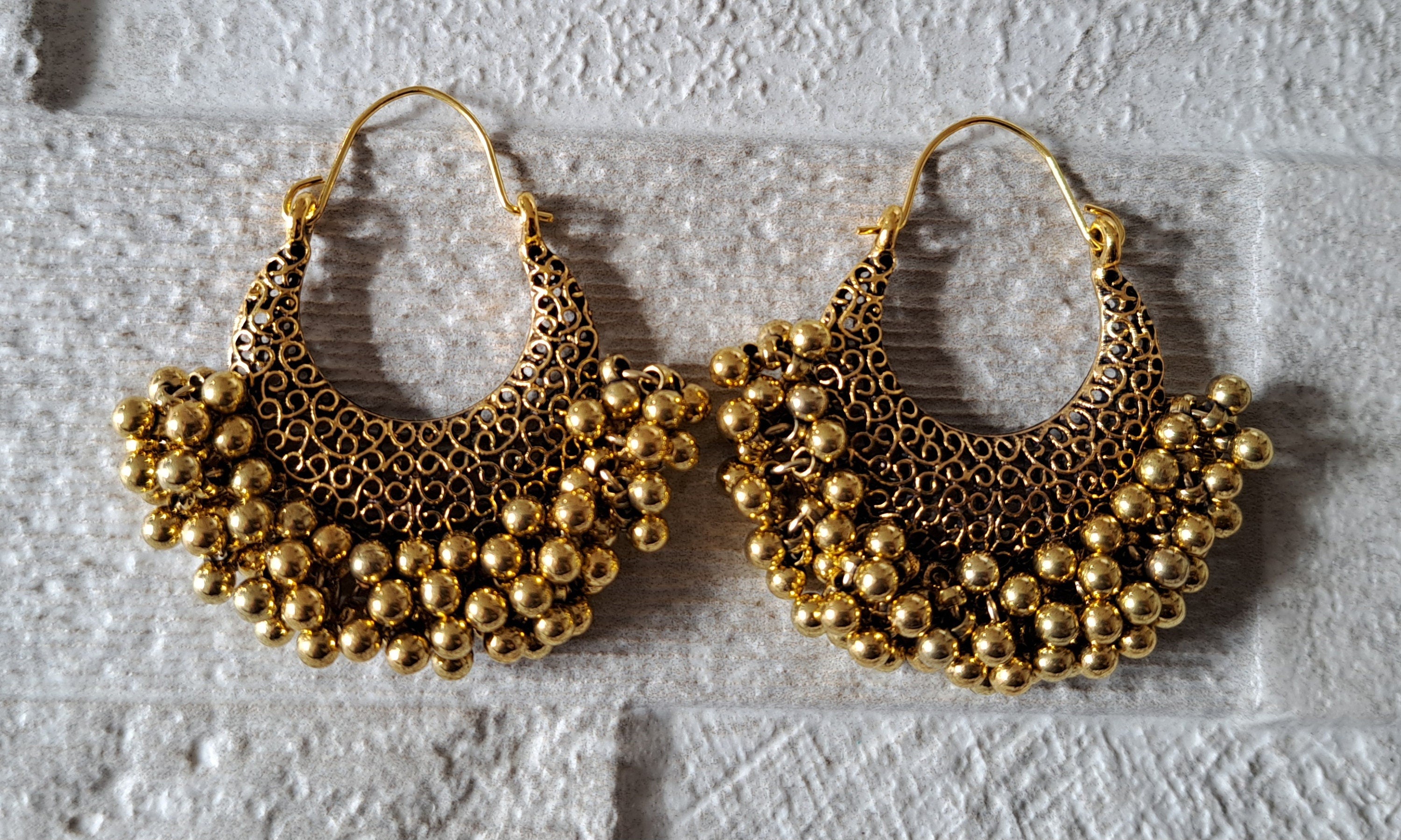 Large Antique Gold Bohemian Dangle Hoop Earrings