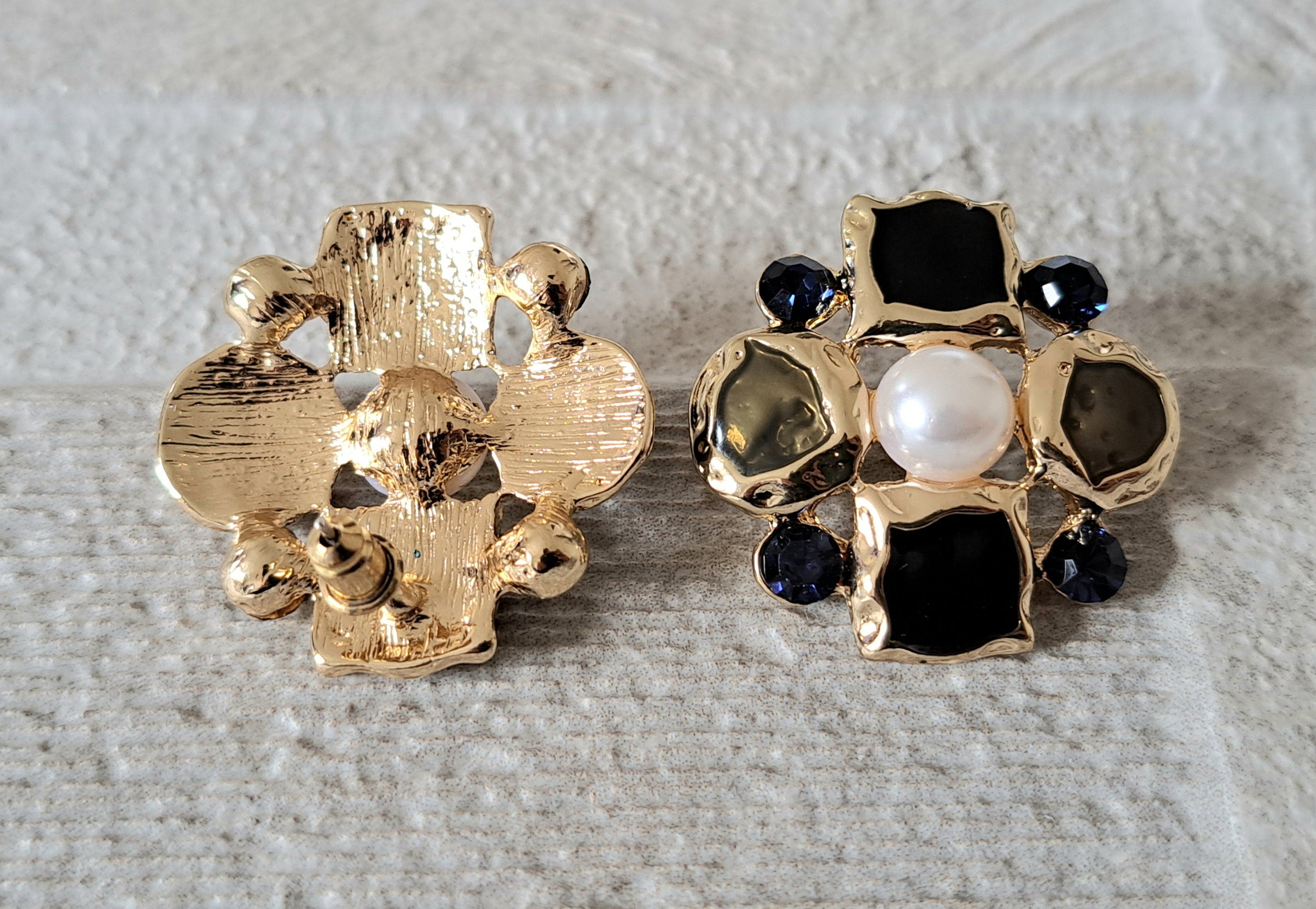 Gold Pearl Large Floral Stud Earrings