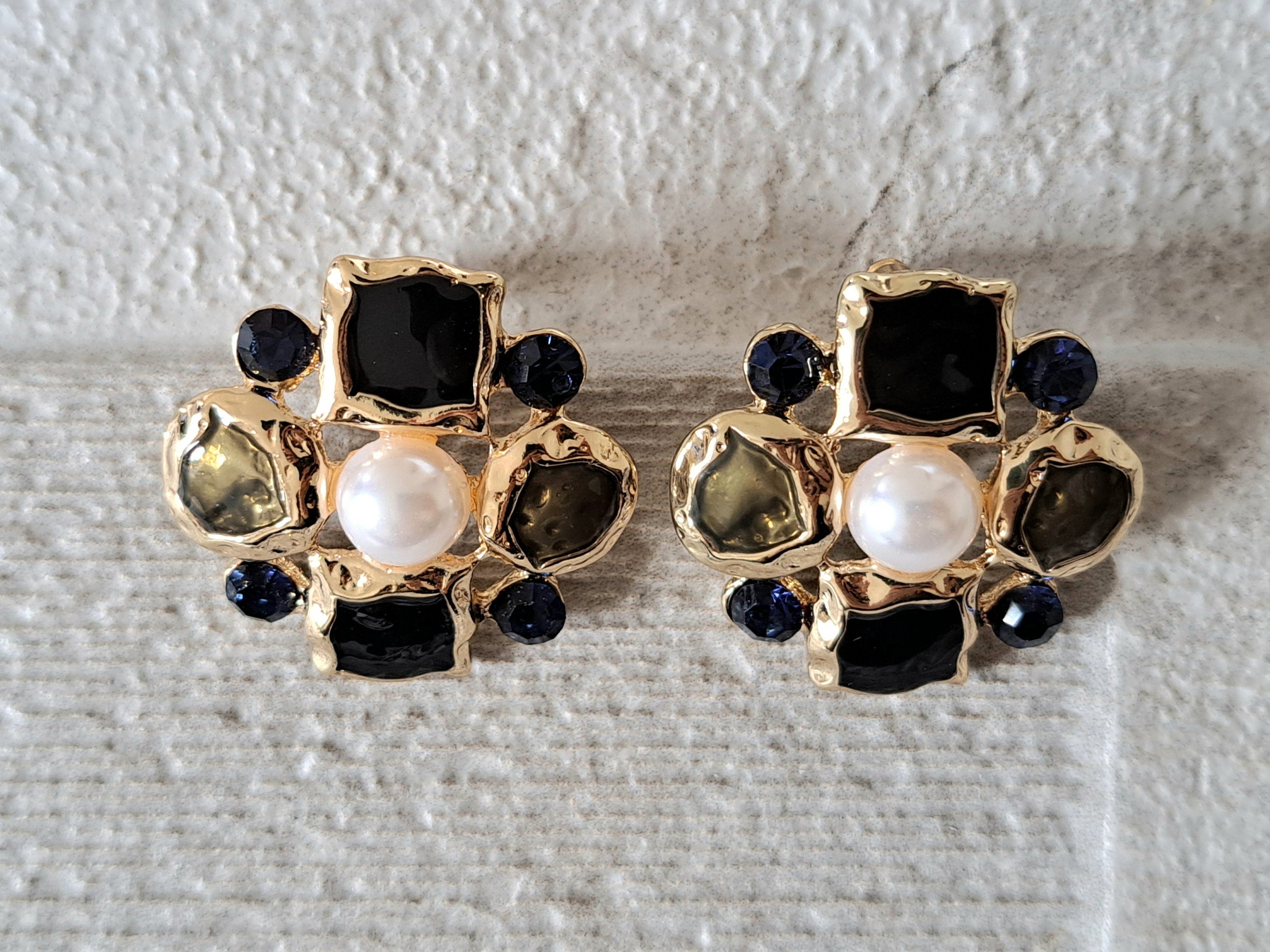 Gold Pearl Large Floral Stud Earrings