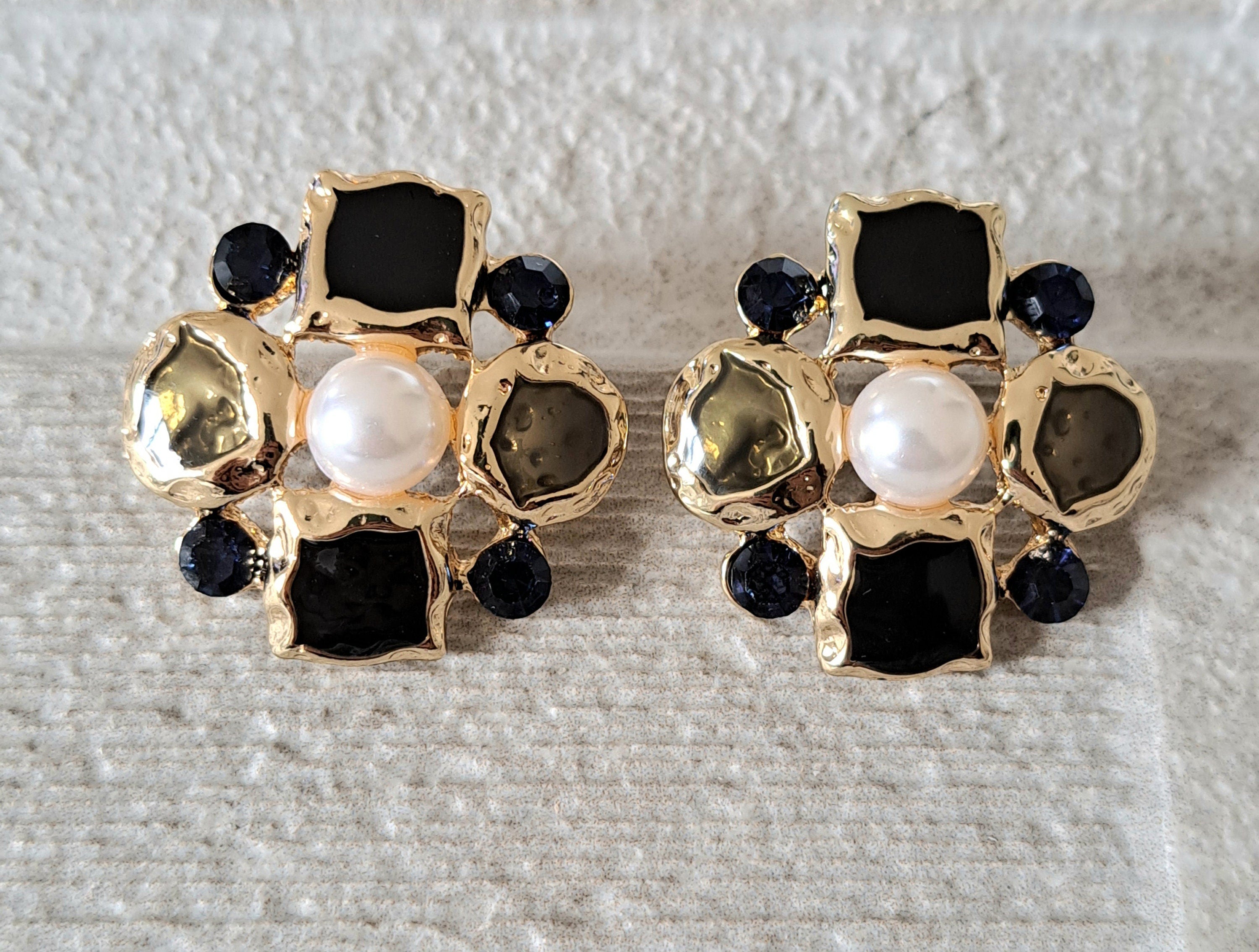 Gold Pearl Large Floral Stud Earrings