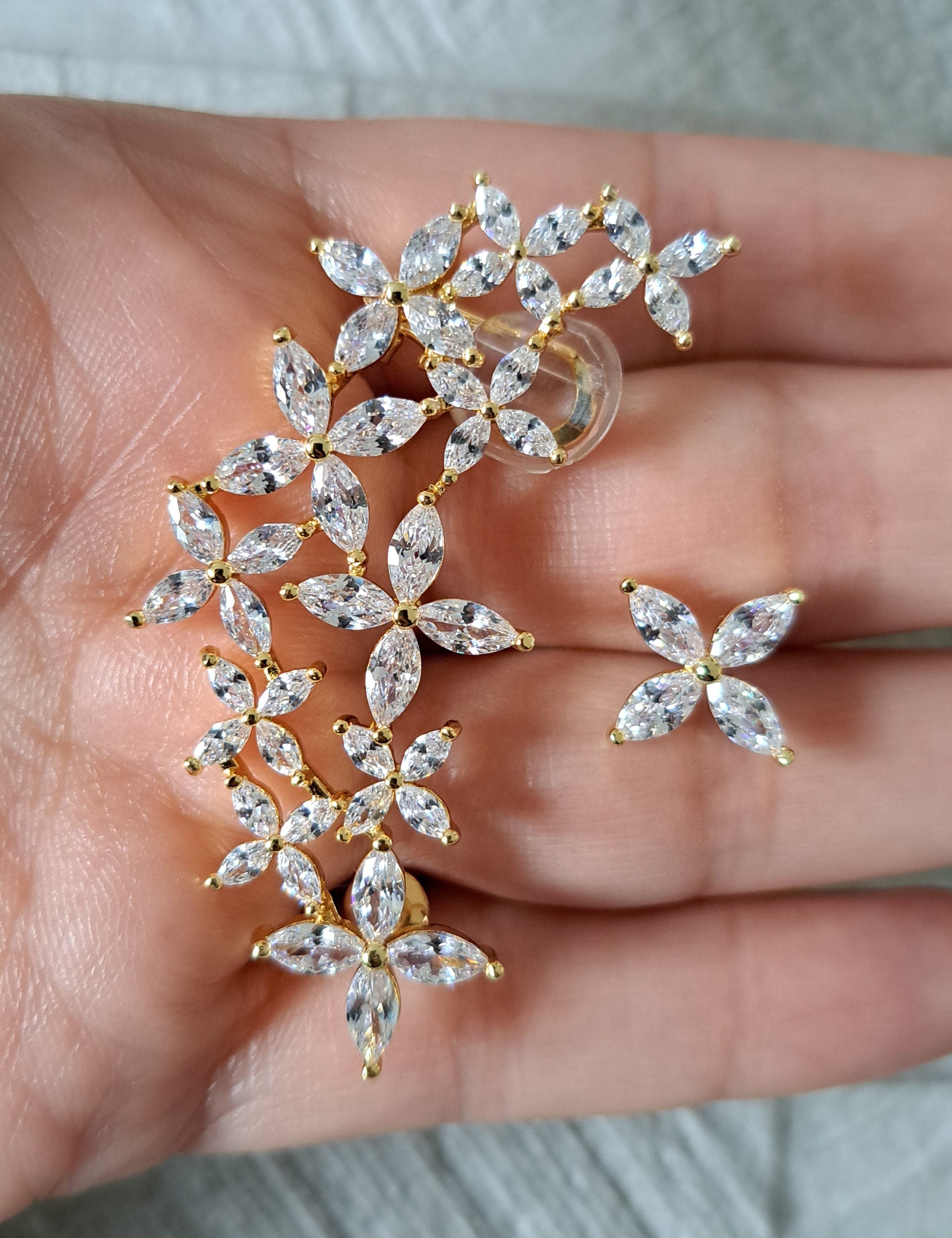 Elegant Gold Plated Swarovski Crystal Wrap Climber Cuff and Earring