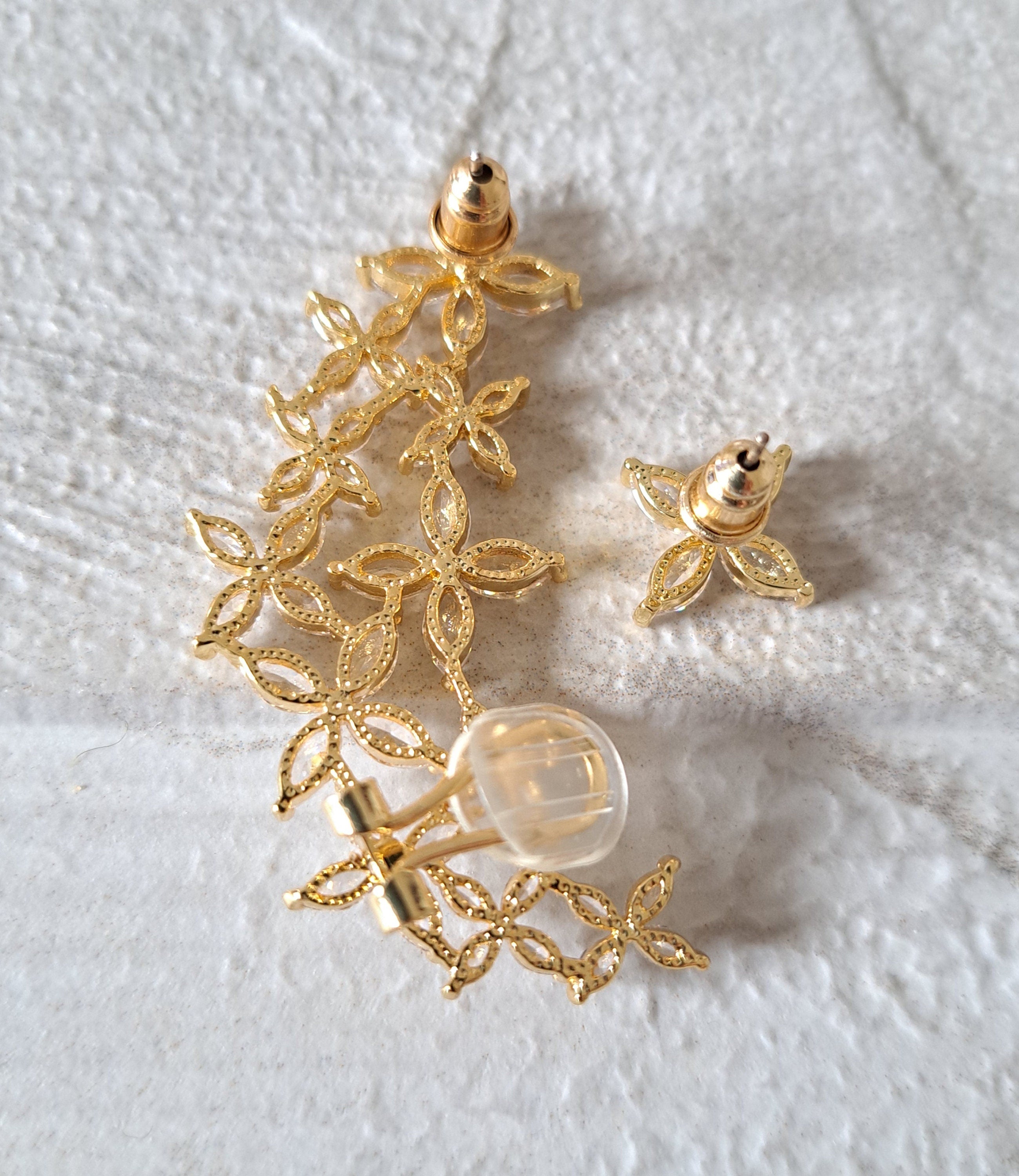 Elegant Gold Plated Swarovski Crystal Wrap Climber Cuff and Earring