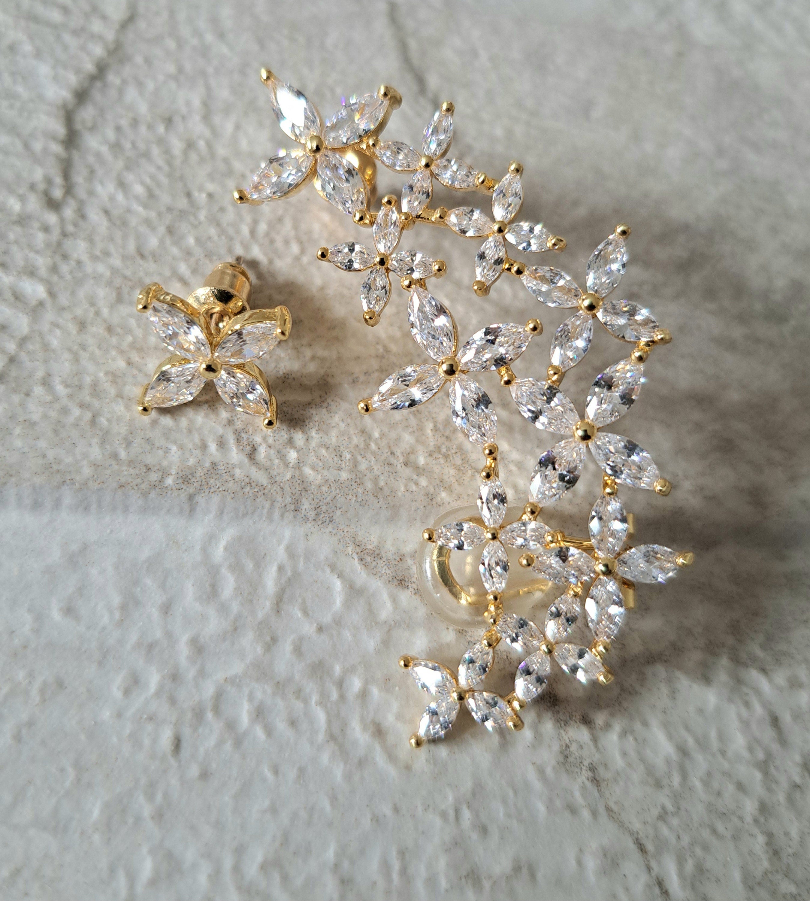 Elegant Gold Plated Swarovski Crystal Wrap Climber Cuff and Earring