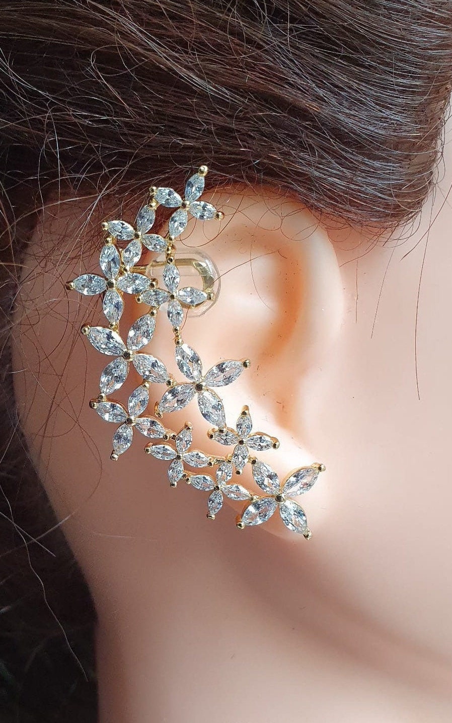 Elegant Gold Plated Swarovski Crystal Wrap Climber Cuff and Earring