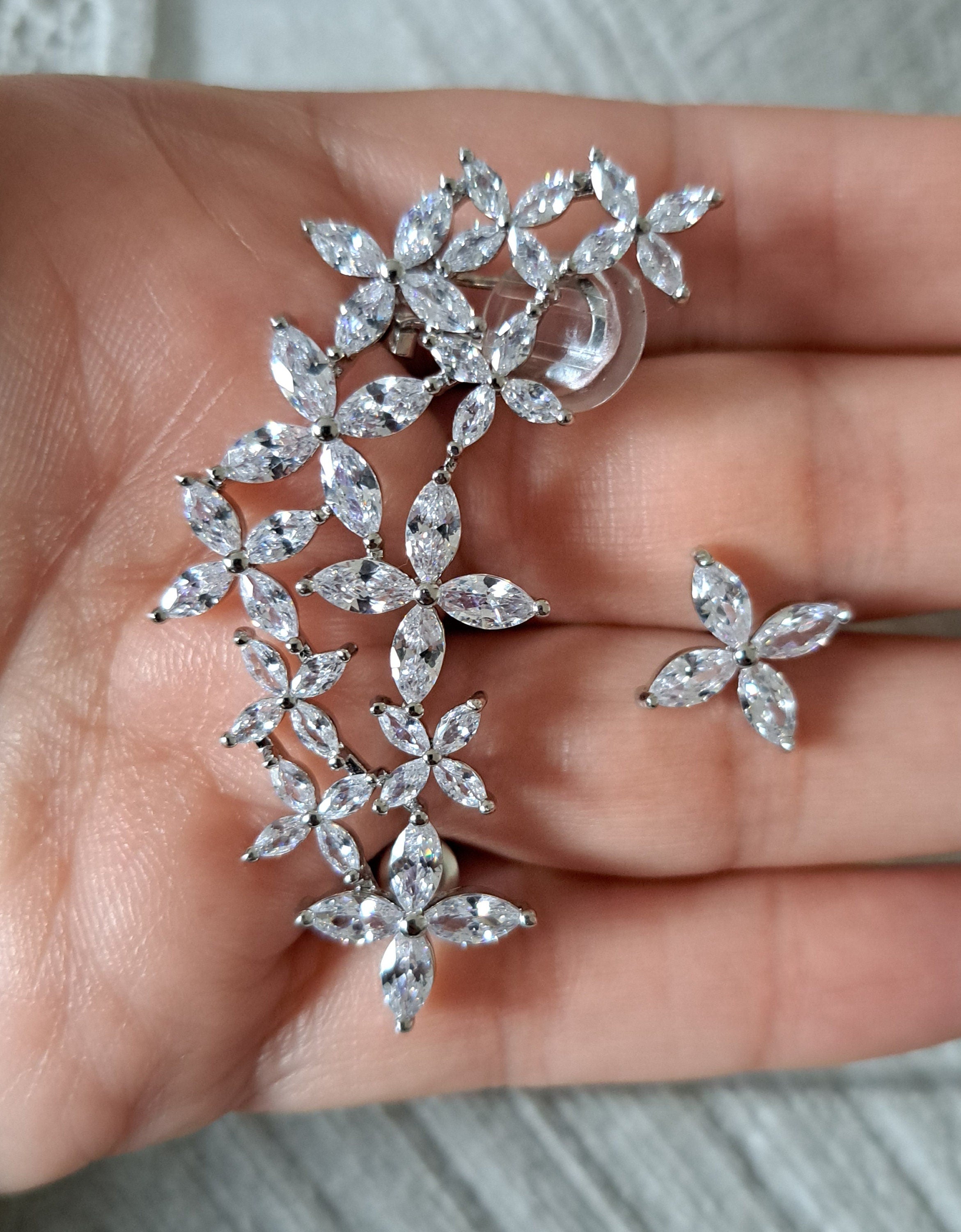 Elegant Silver Plated Swarovski Crystal Wrap Climber Cuff and Earring