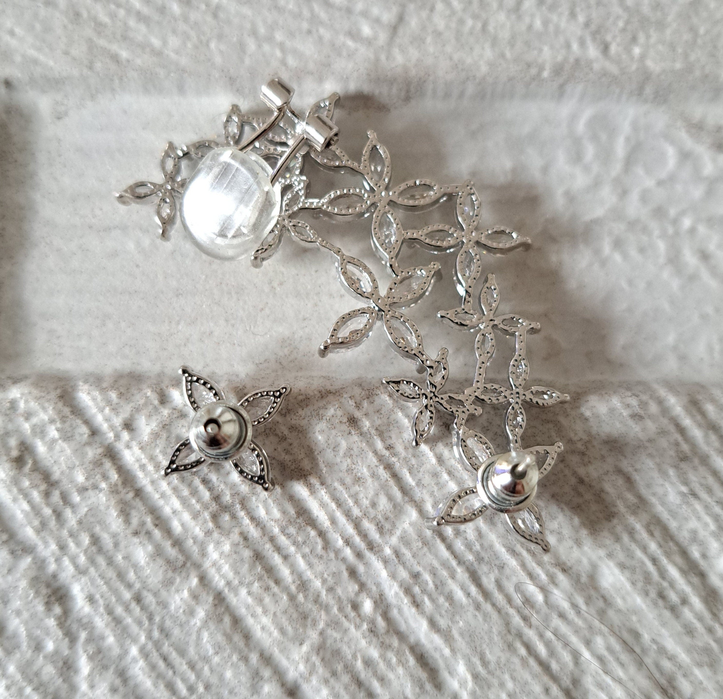 Elegant Silver Plated Swarovski Crystal Wrap Climber Cuff and Earring