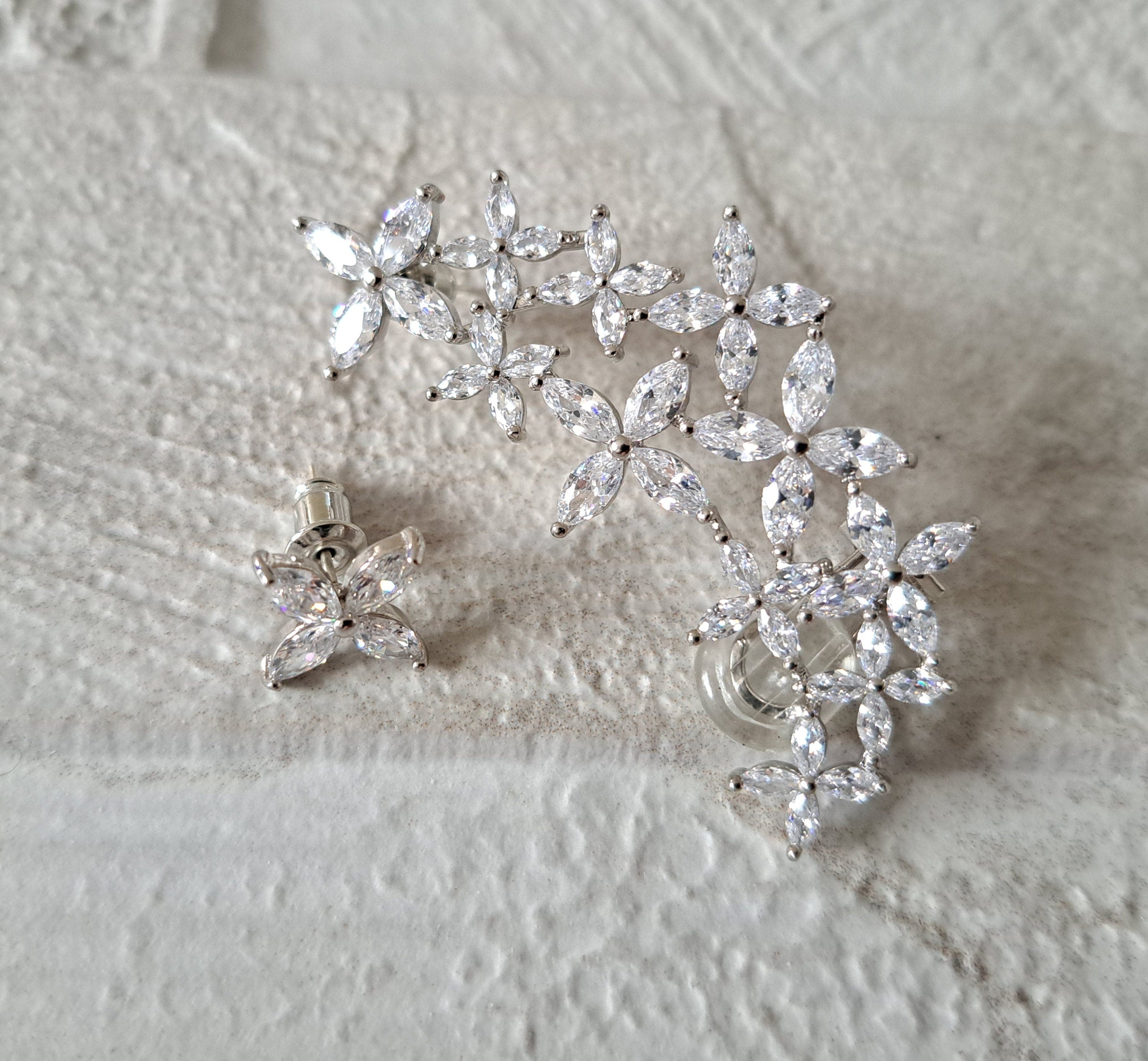 Elegant Silver Plated Swarovski Crystal Wrap Climber Cuff and Earring