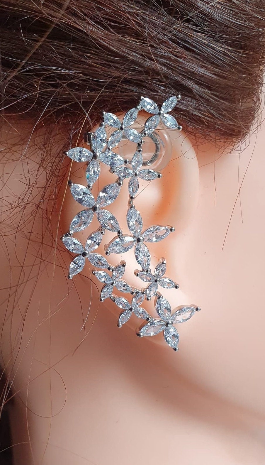 Elegant Silver Plated Swarovski Crystal Wrap Climber Cuff and Earring