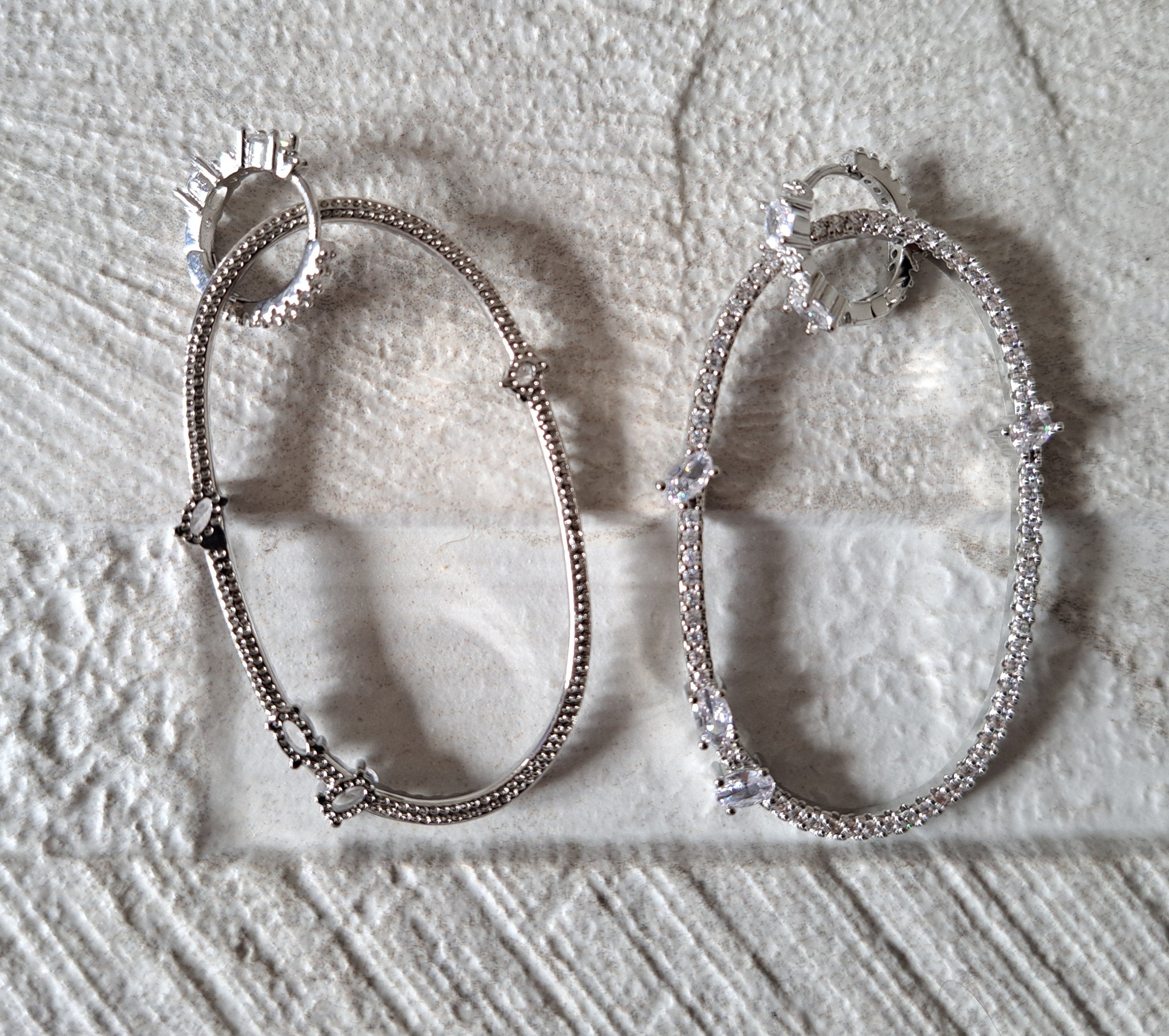 Silver Swarovski Crystal Double Oval Drop Hoop Earrings