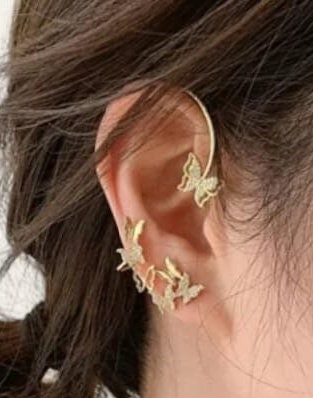 Large Gold Swarovski Crystal Butterfly Ear Climber Cuff Earrings