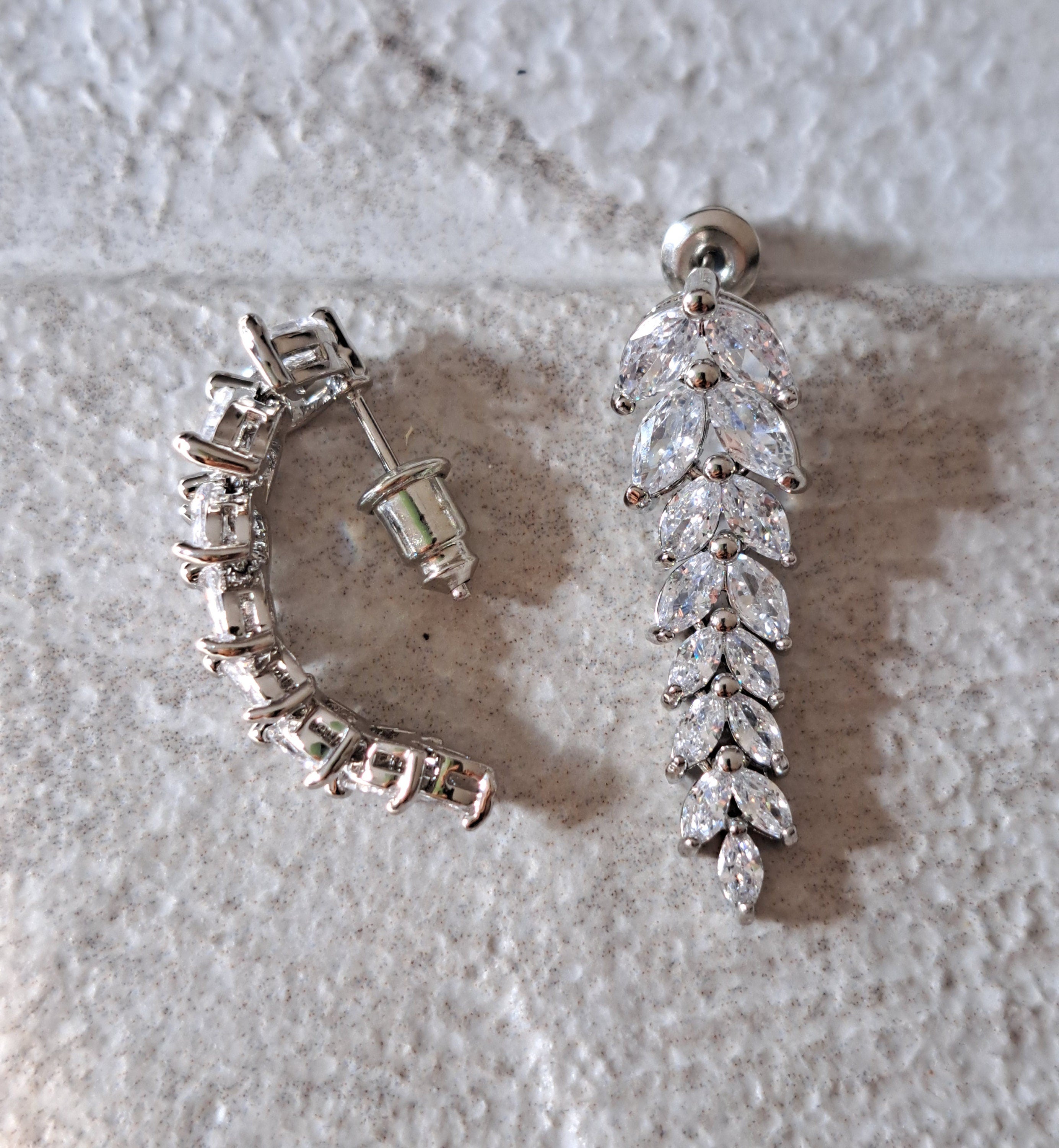 Silver Swarovski Crystal Floral Leaf Dangle Drop Earrings