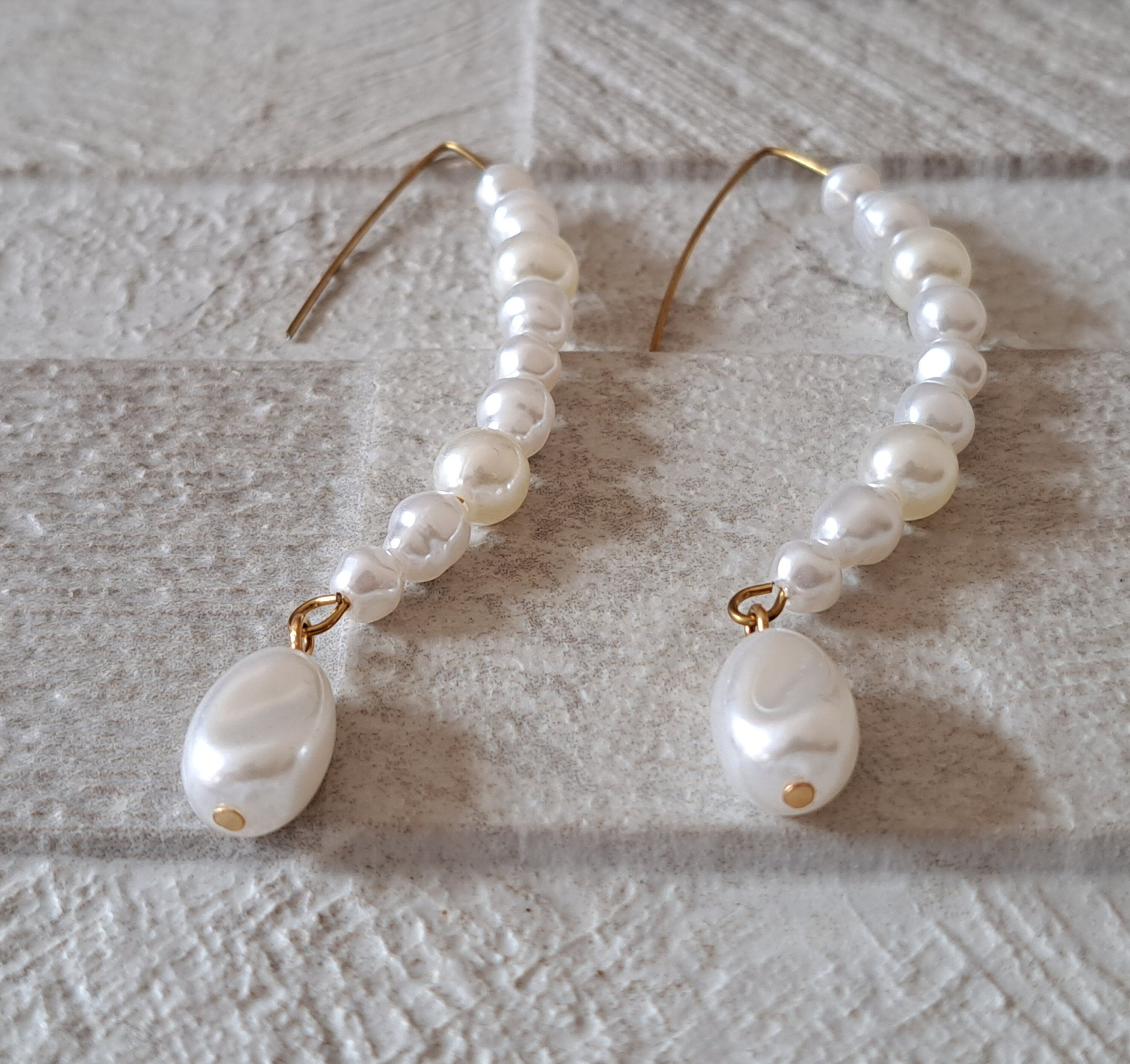 Gold Pearl Water Drop Hook Earrings