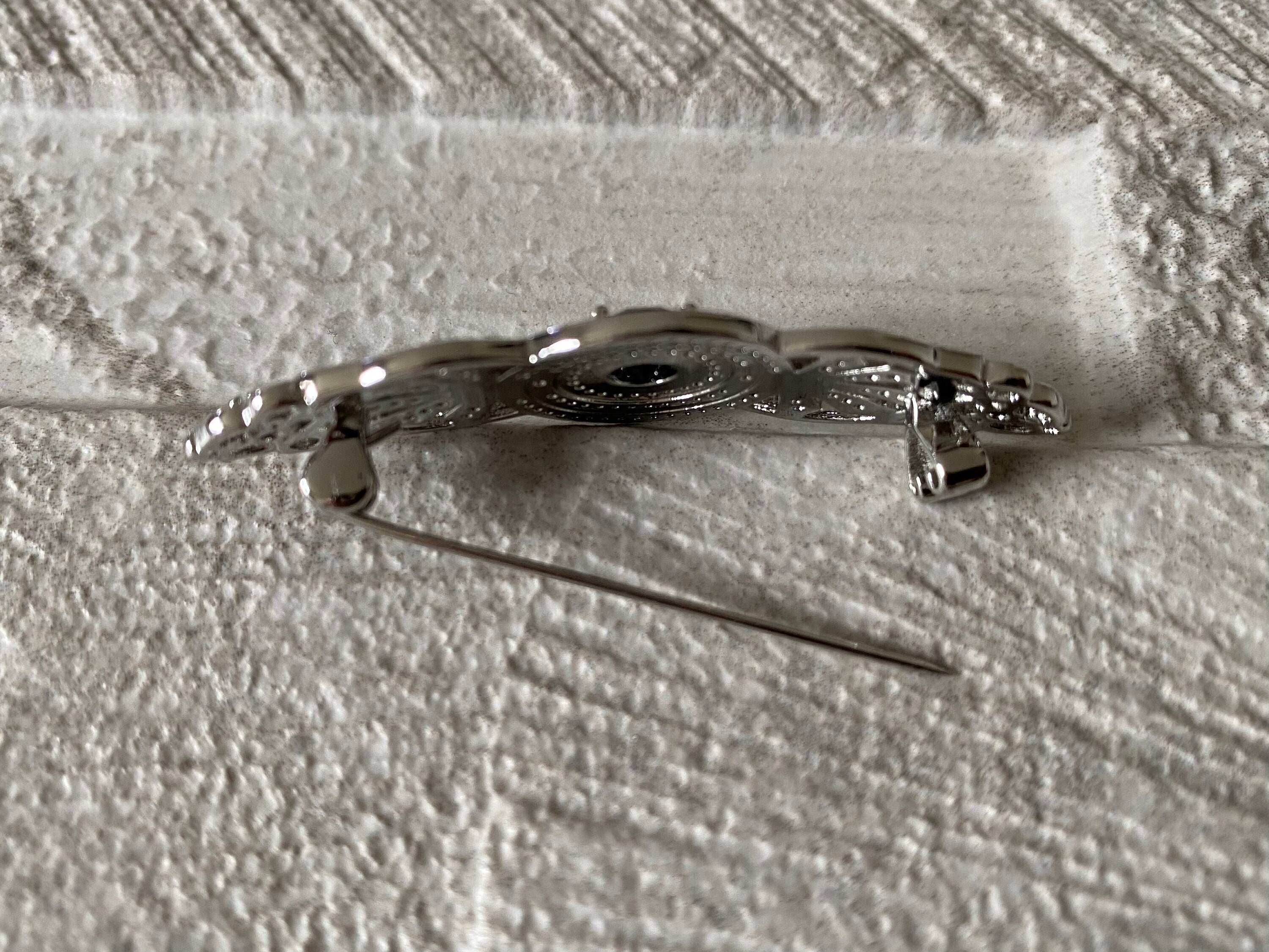 Silver Black Long Swarovski Crystal Coat Brooch Pin