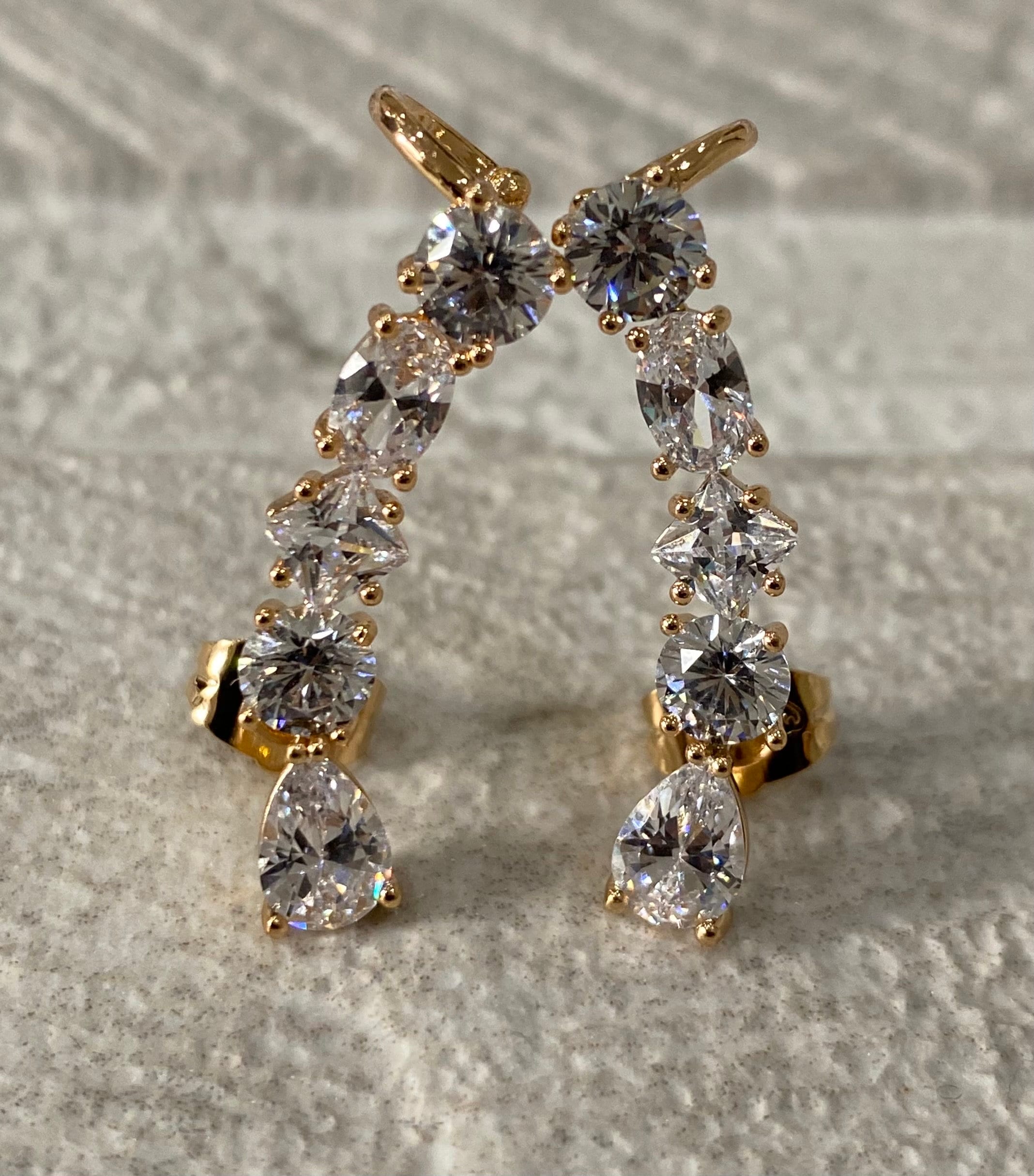 Gold Swarovski Crystal Water Drop Ear Climber Earrings