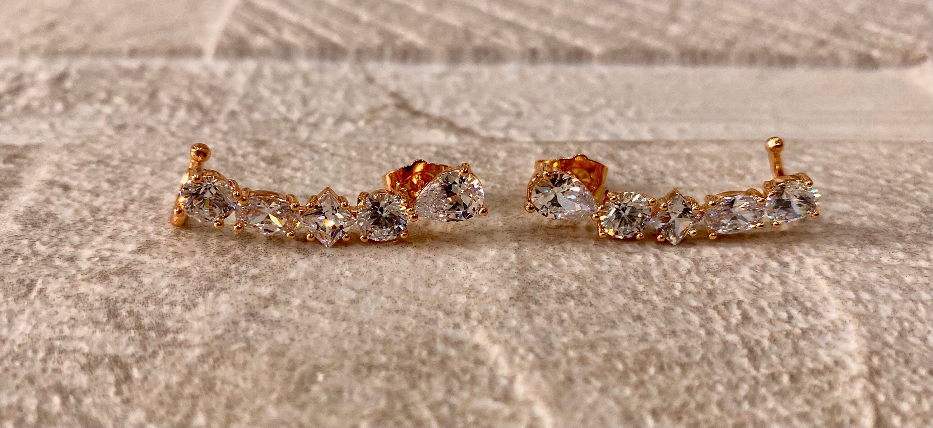 Gold Swarovski Crystal Water Drop Ear Climber Earrings