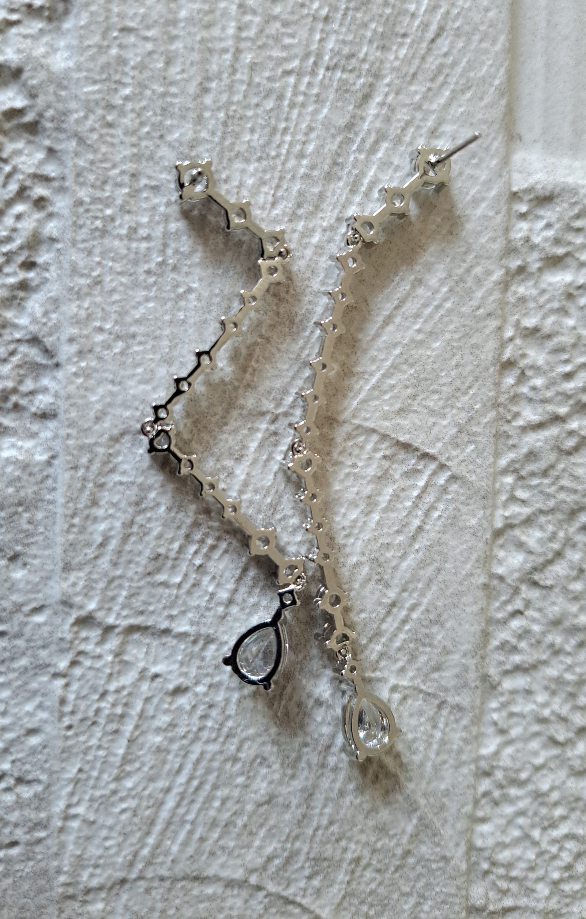 Silver Long Swarovski Crystal Water Drop Earrings