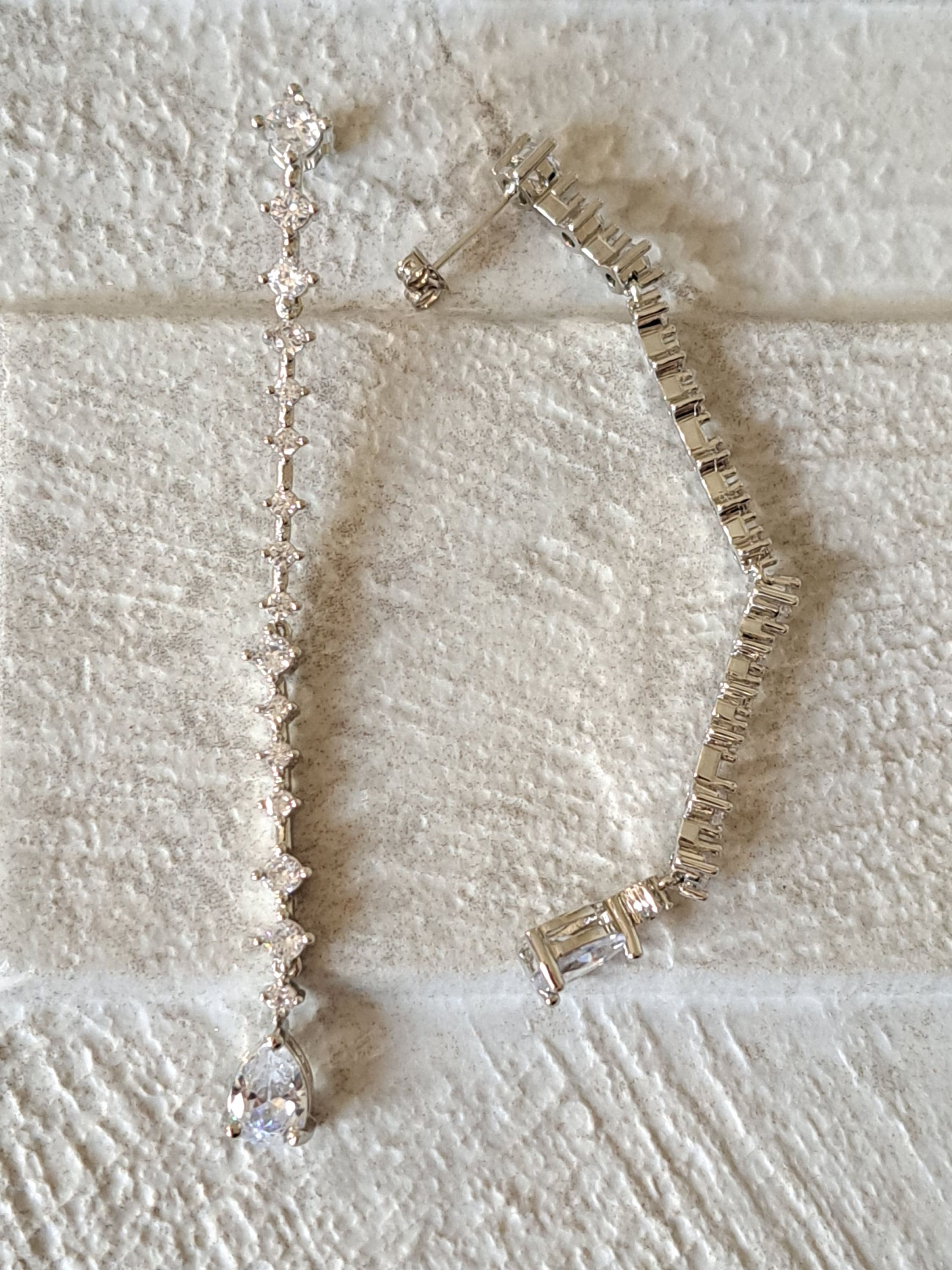 Silver Long Swarovski Crystal Water Drop Earrings