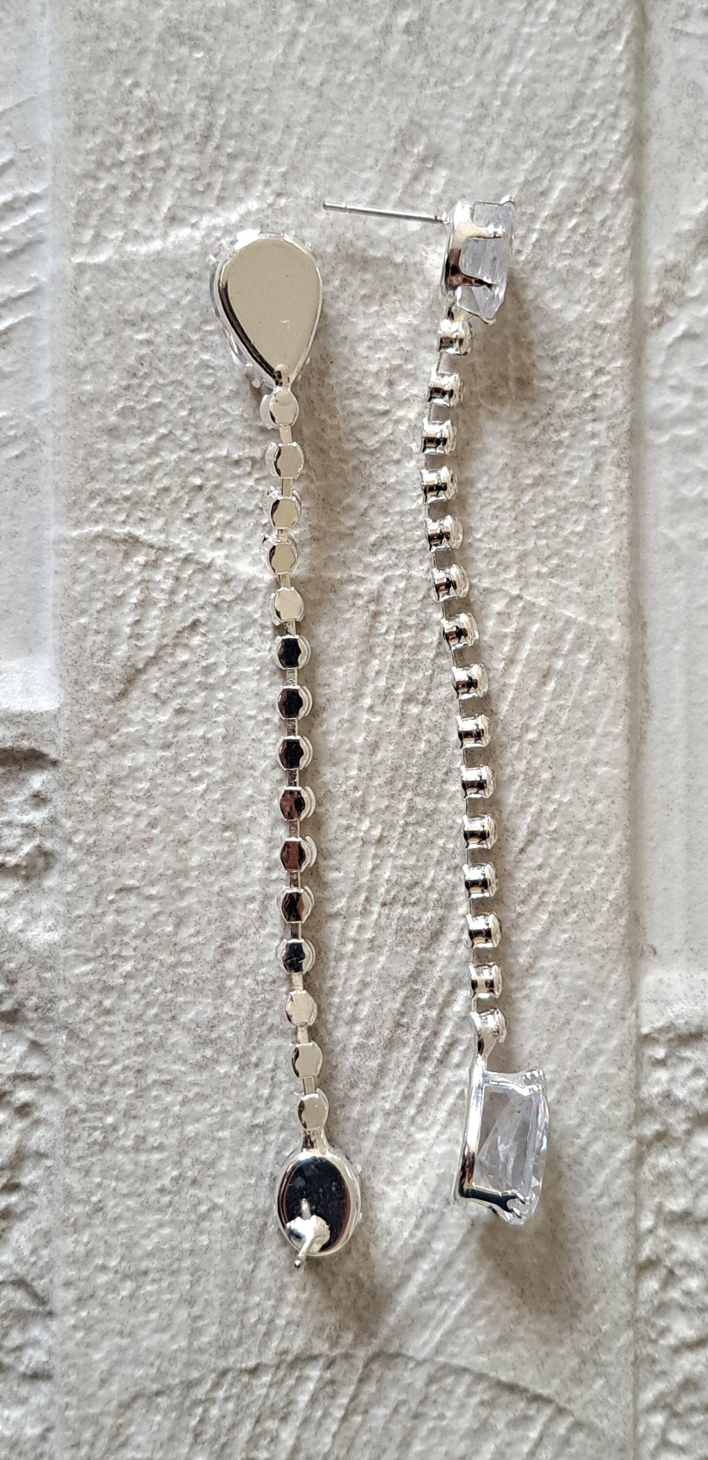 Silver Long Water Drop Swarovski Crystal Earrings