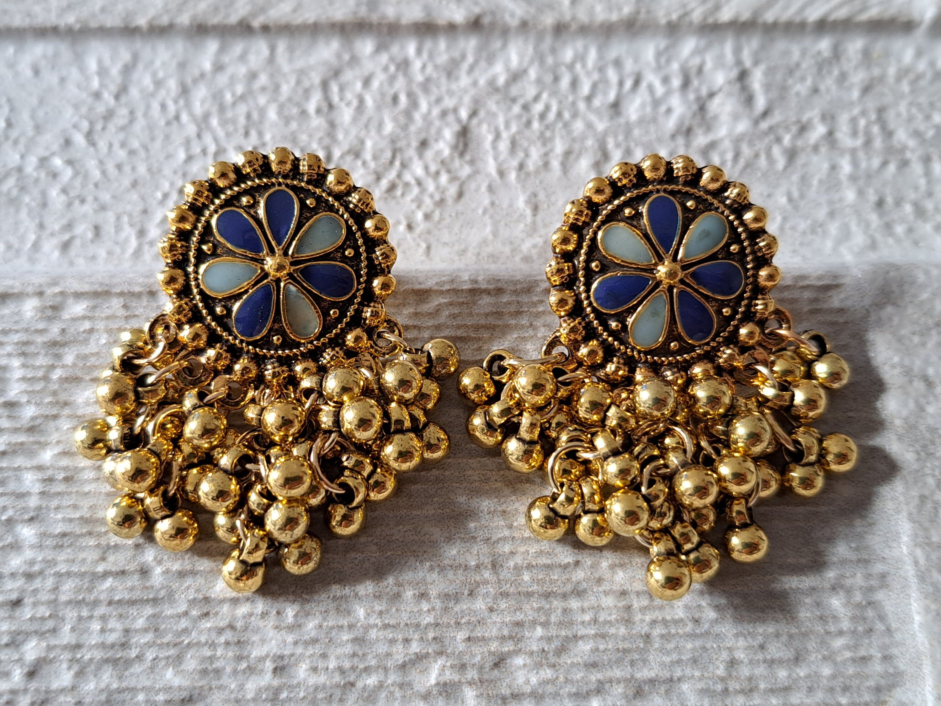 Gold Indian Chandelier Jhumki Floral Earrings