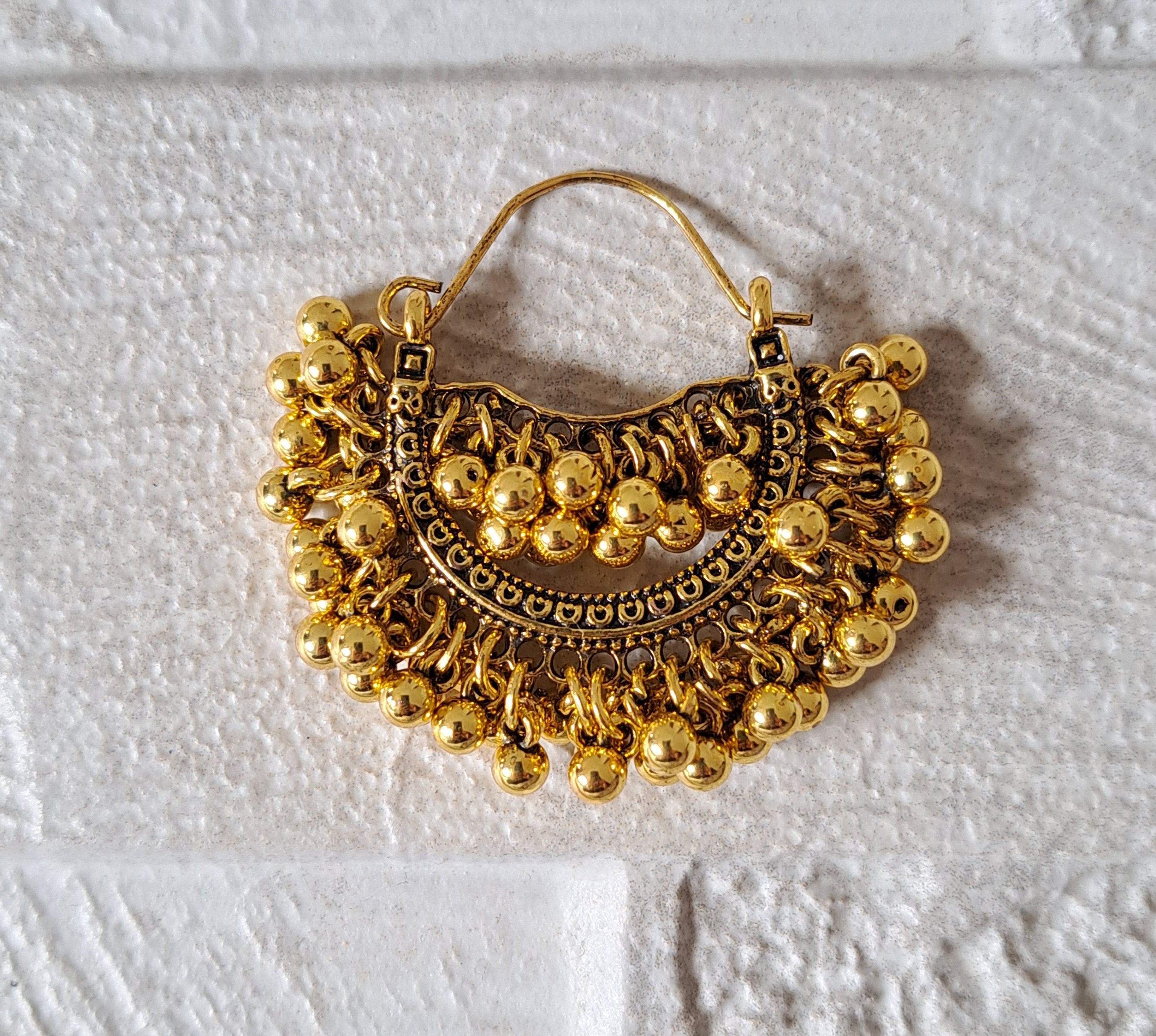 Gold Large Bohemian Ball Hoop Earrings