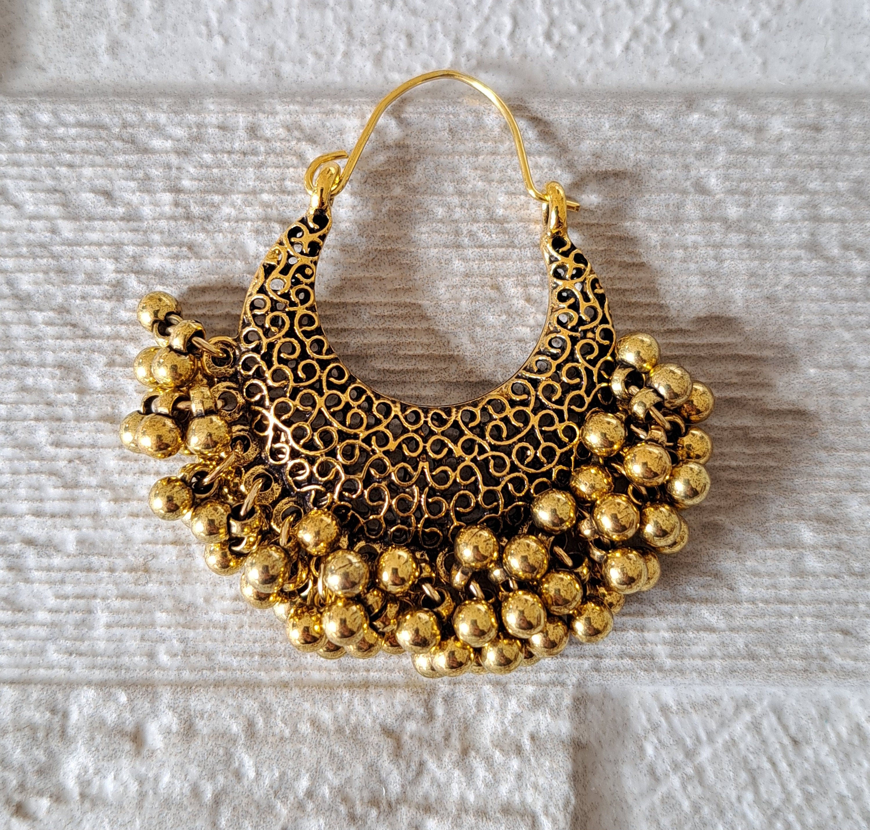 Large Antique Gold Bohemian Dangle Hoop Earrings