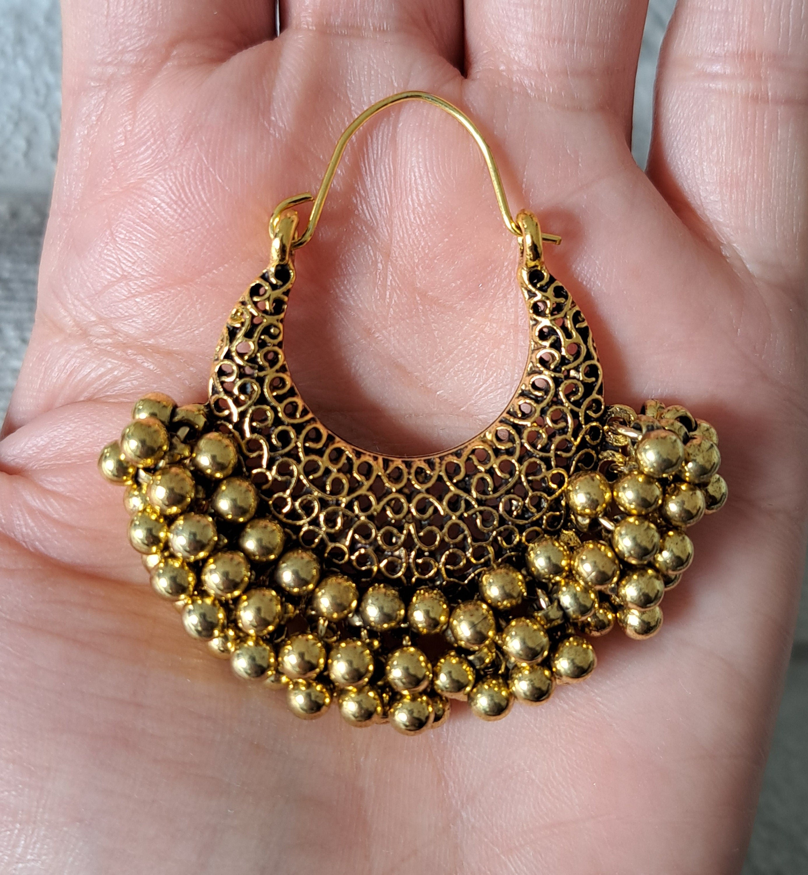 Large Antique Gold Bohemian Dangle Hoop Earrings