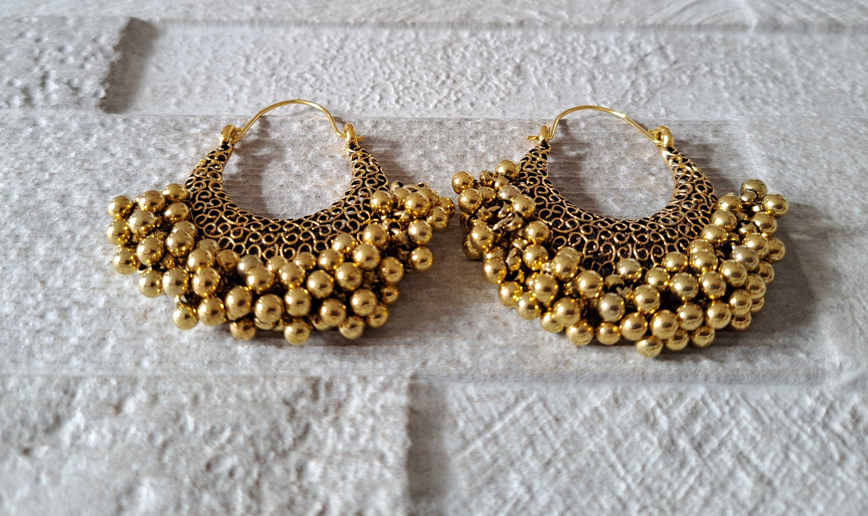Large Antique Gold Bohemian Dangle Hoop Earrings