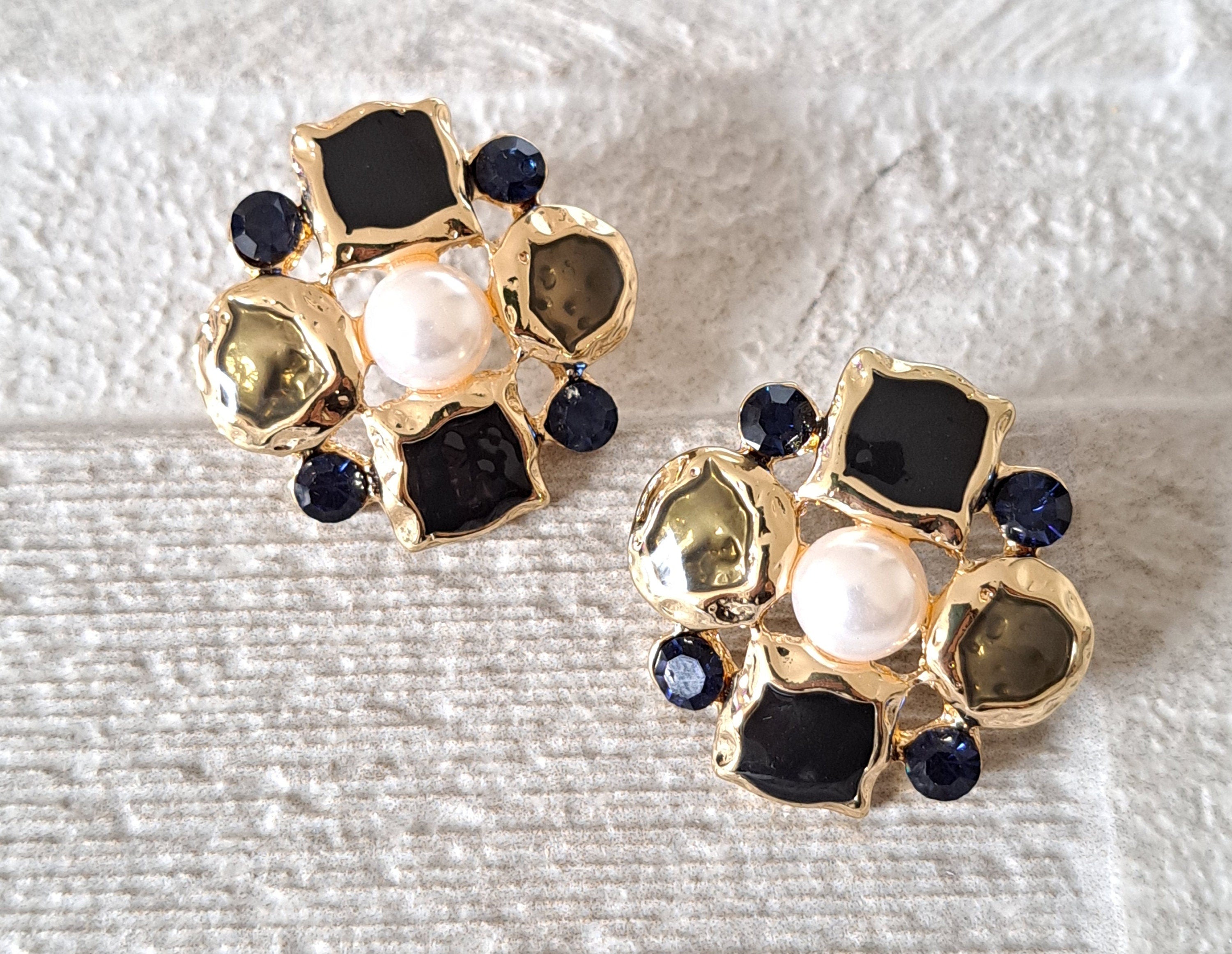 Gold Pearl Large Floral Stud Earrings