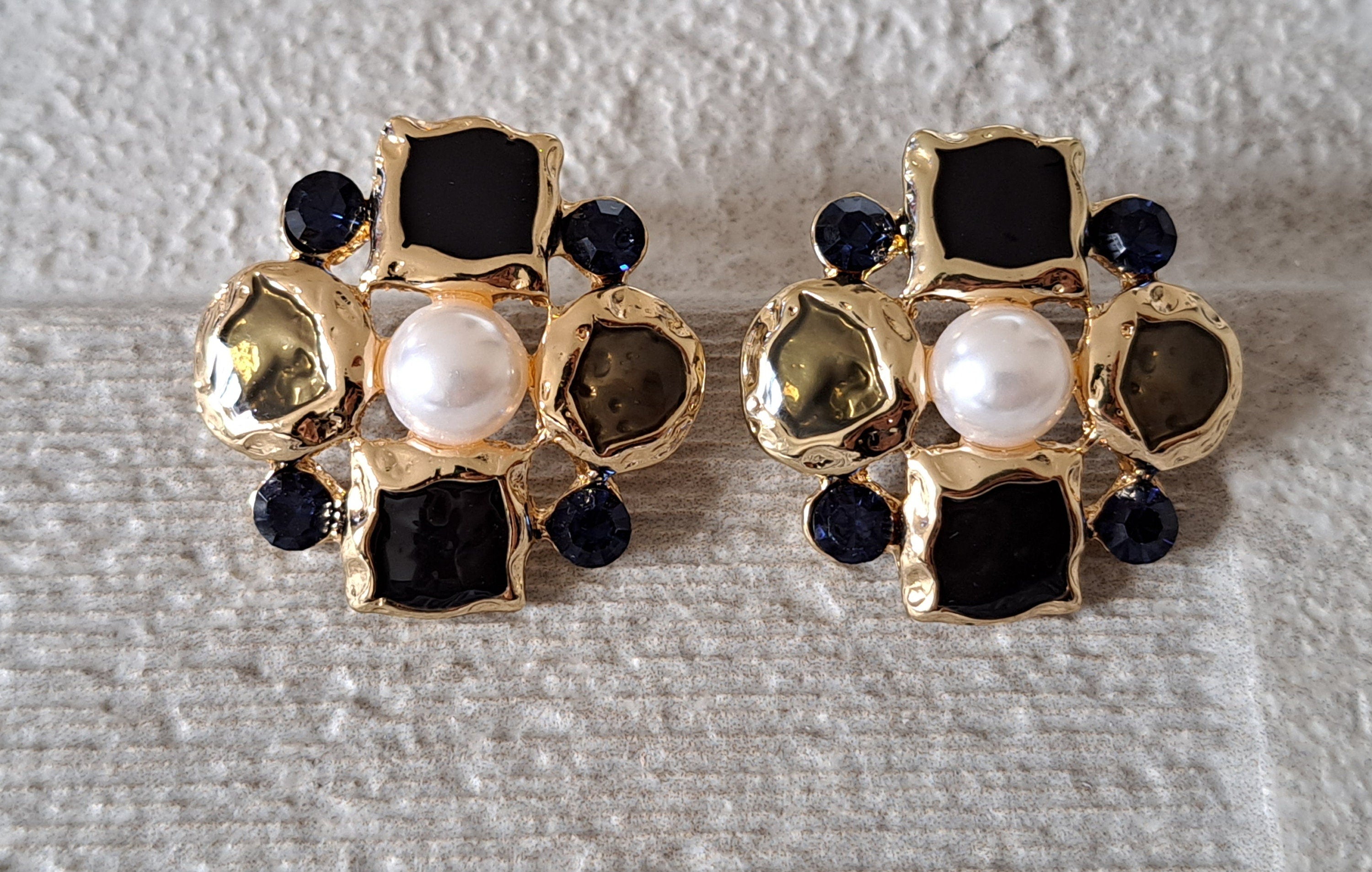 Gold Pearl Large Floral Stud Earrings