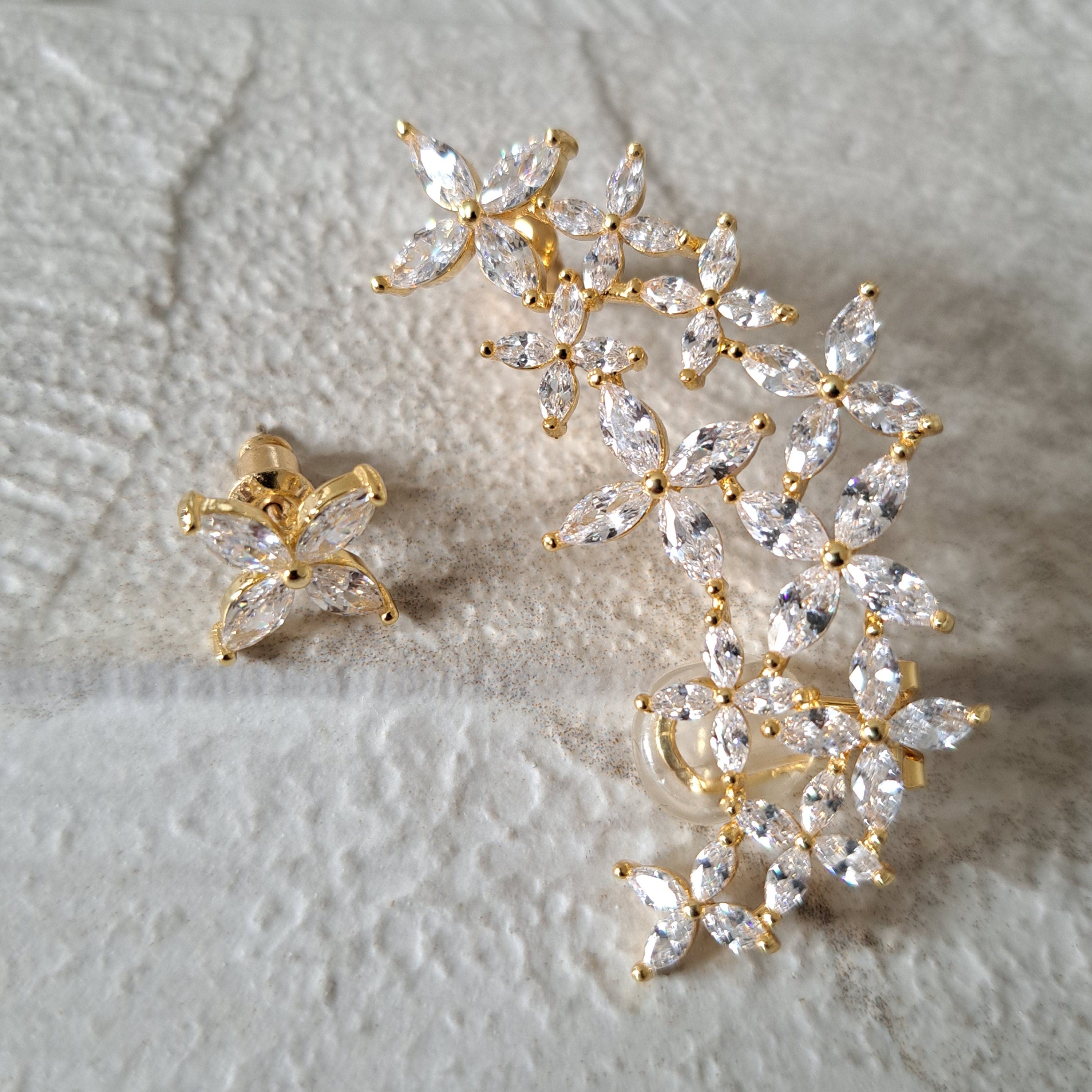 Elegant Gold Plated Swarovski Crystal Wrap Climber Cuff and Earring