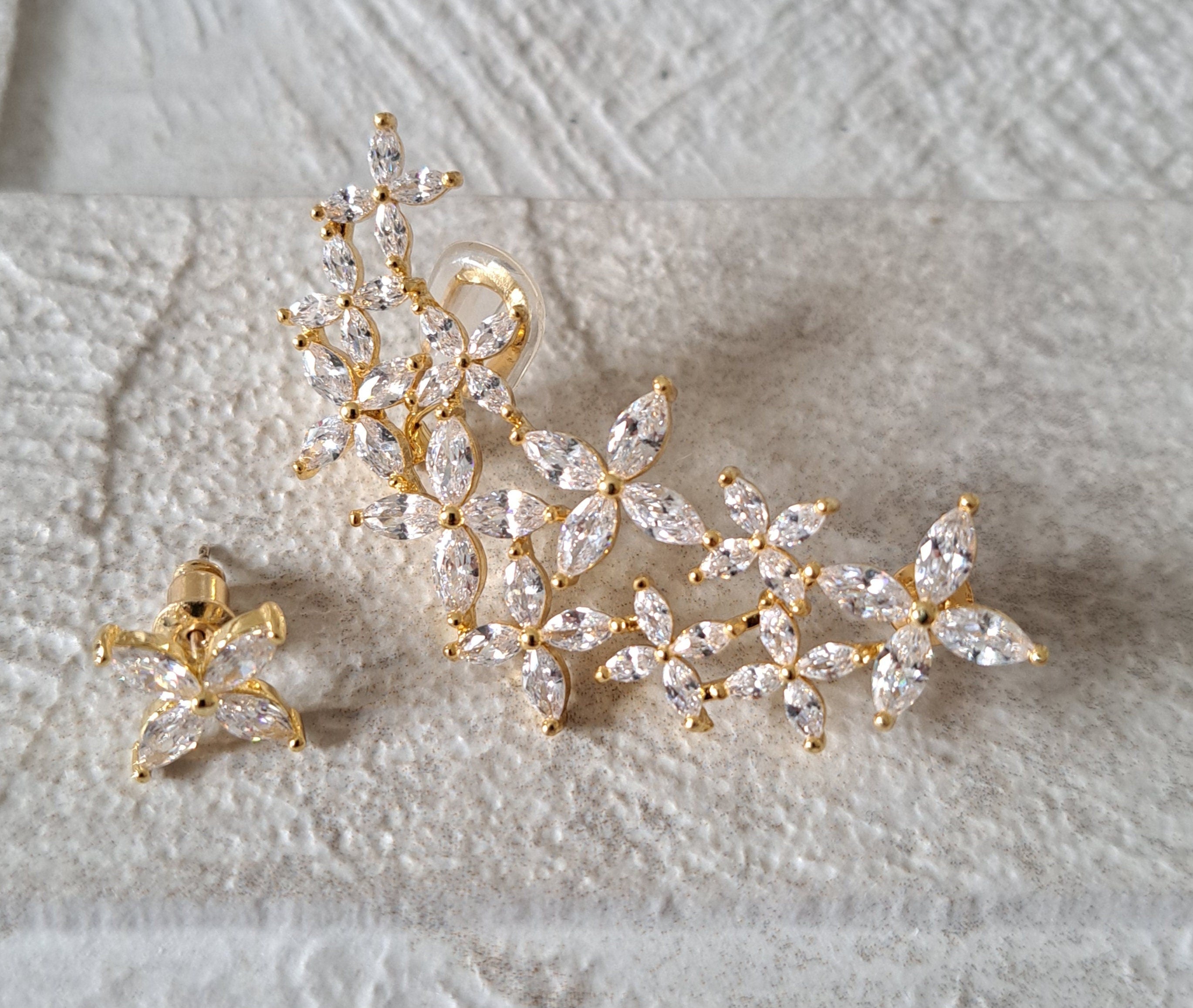 Elegant Gold Plated Swarovski Crystal Wrap Climber Cuff and Earring