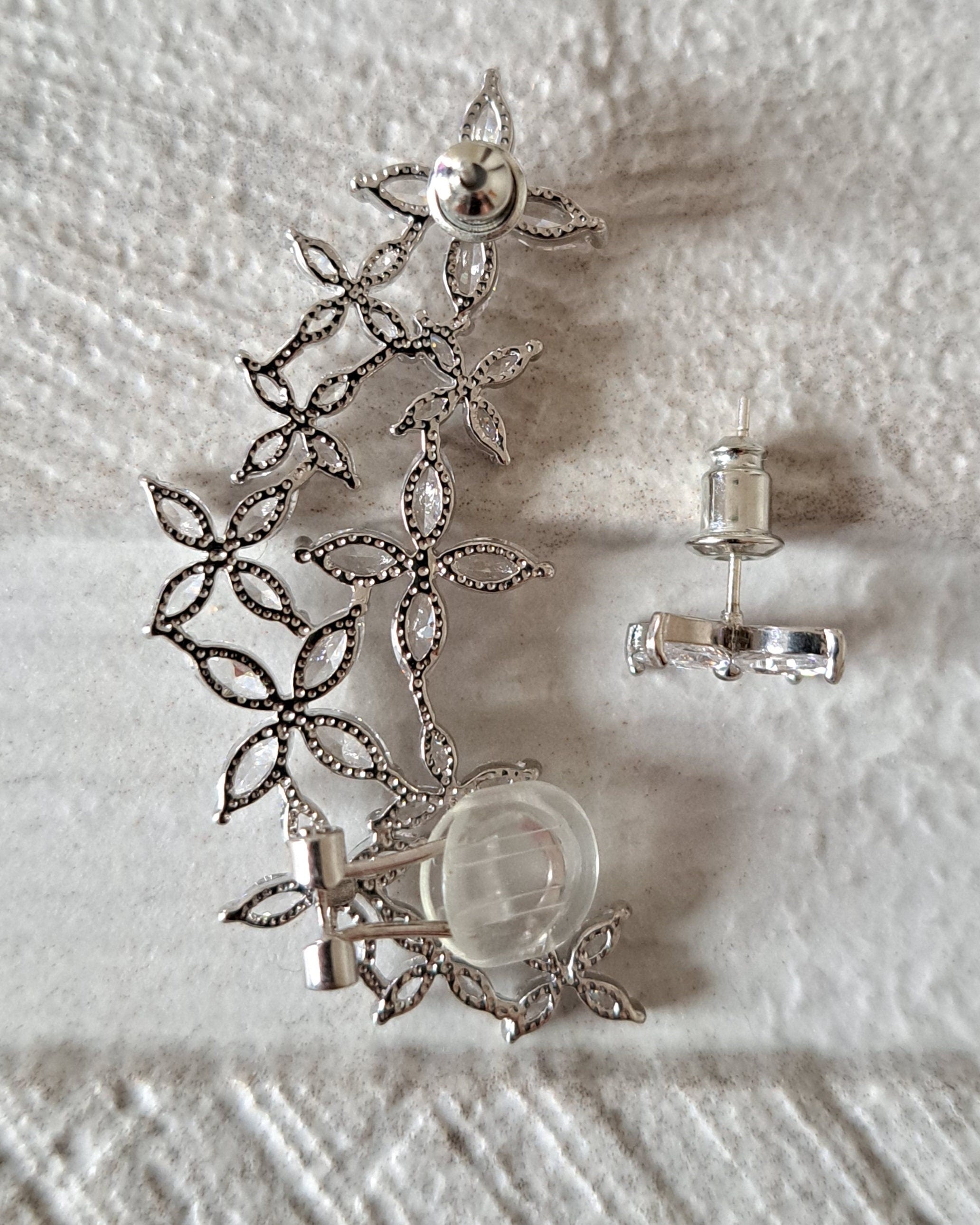 Elegant Silver Plated Swarovski Crystal Wrap Climber Cuff and Earring