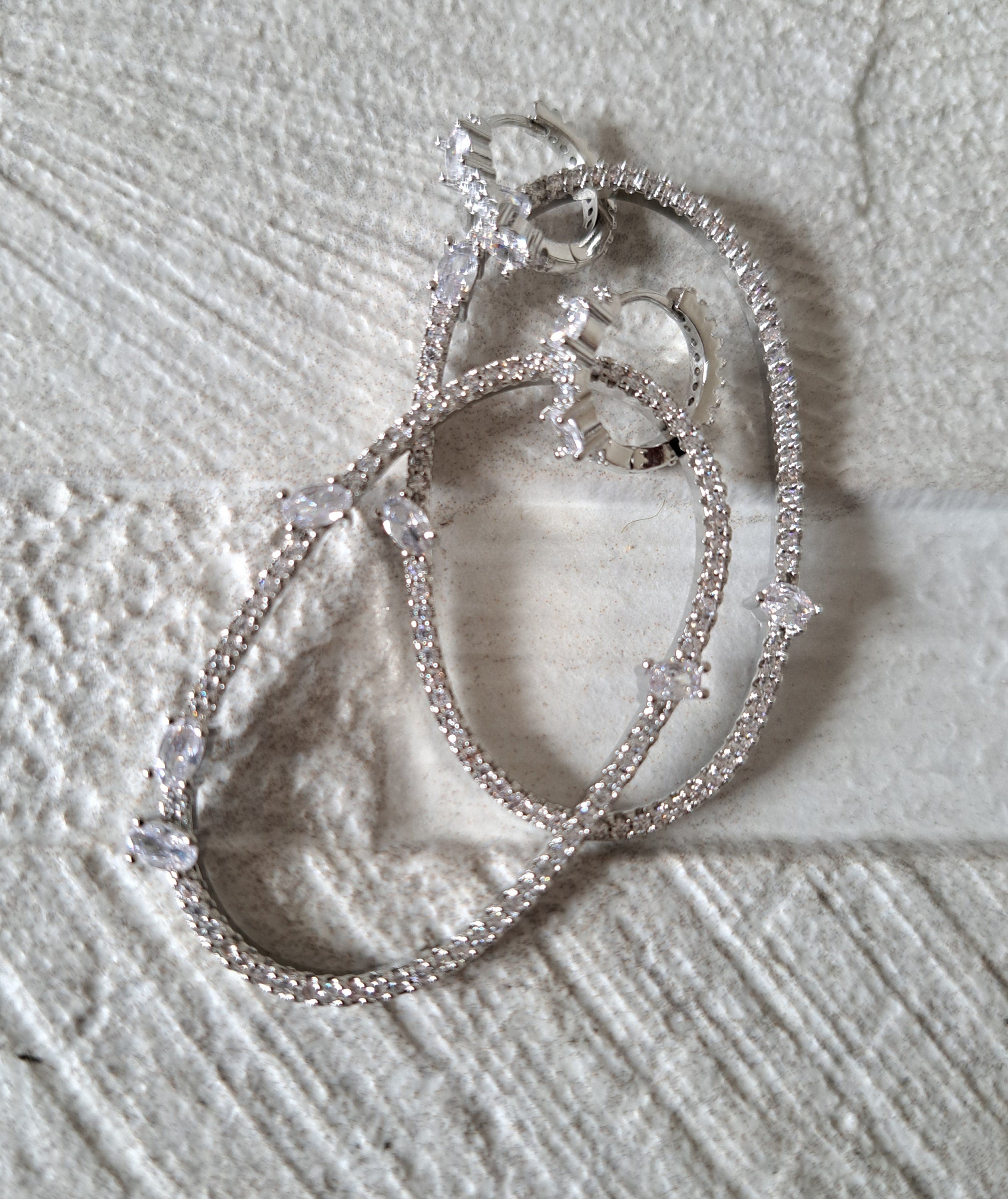 Silver Swarovski Crystal Double Oval Drop Hoop Earrings