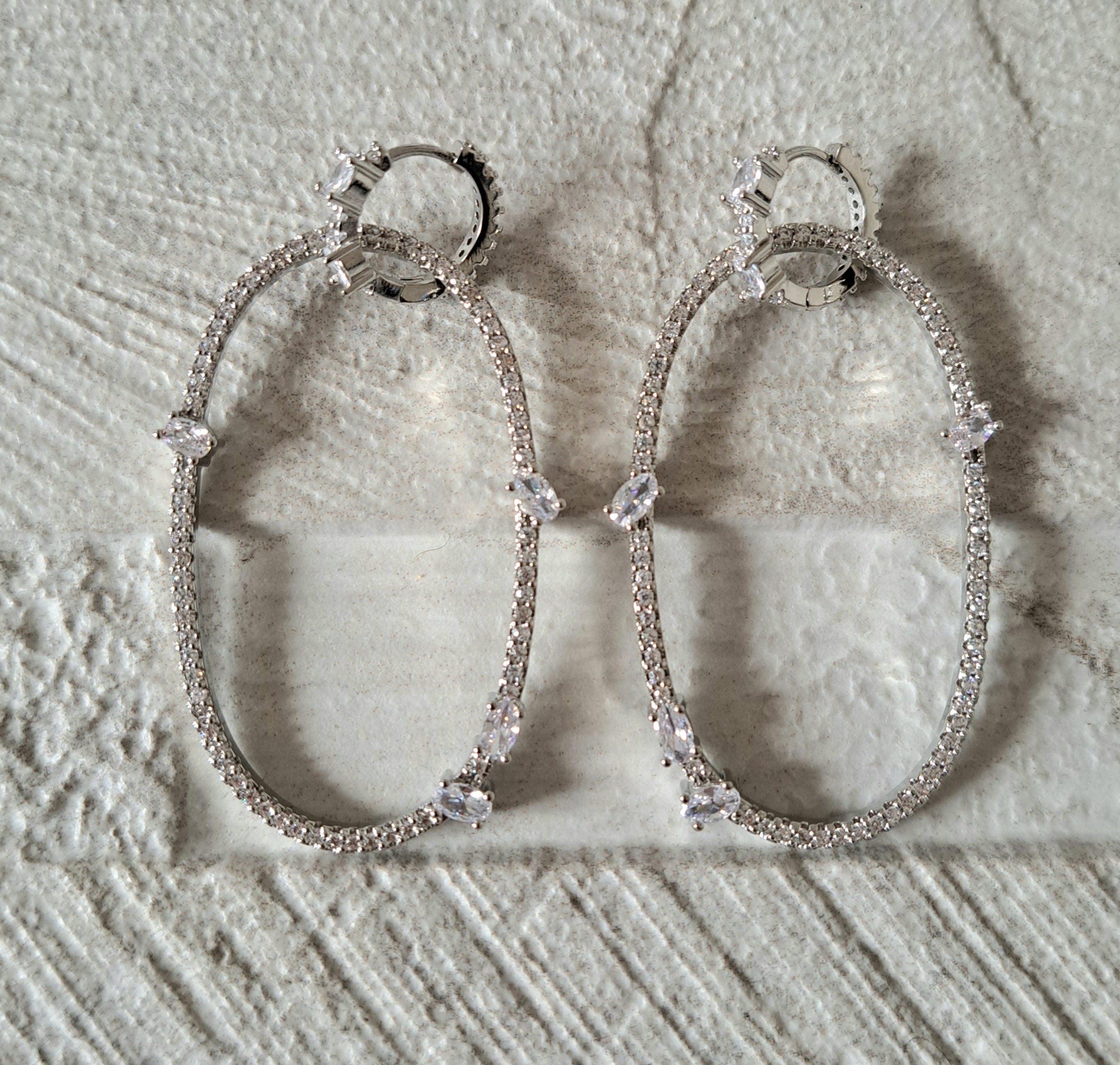 Silver Swarovski Crystal Double Oval Drop Hoop Earrings