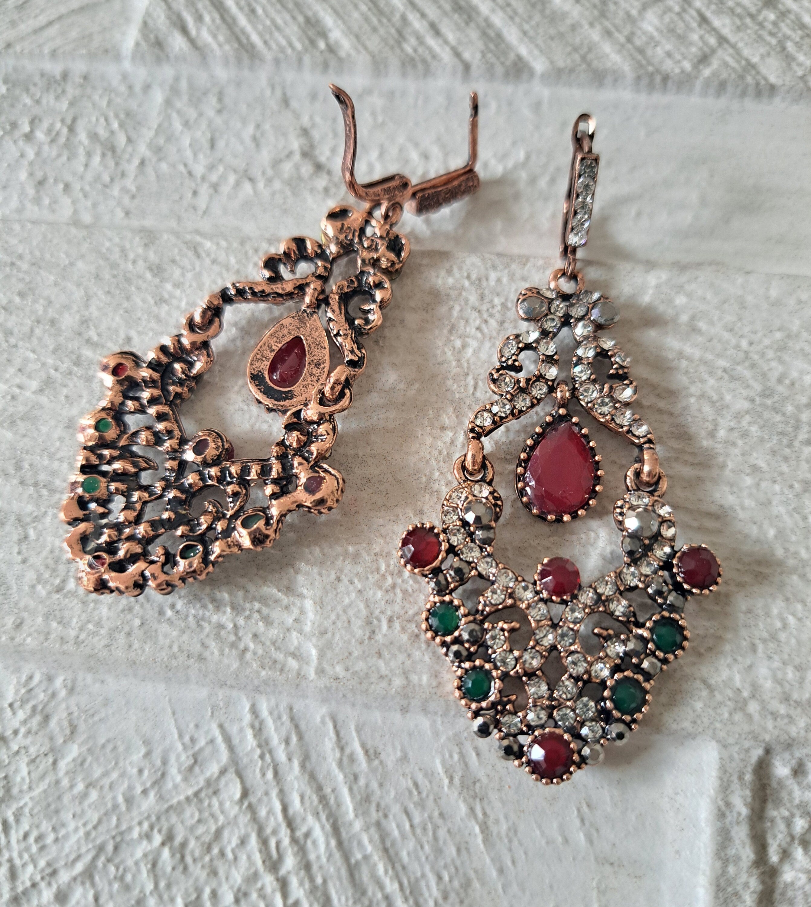 Gold Red Swarovski Crystal Dangle Chandelier Earrings
