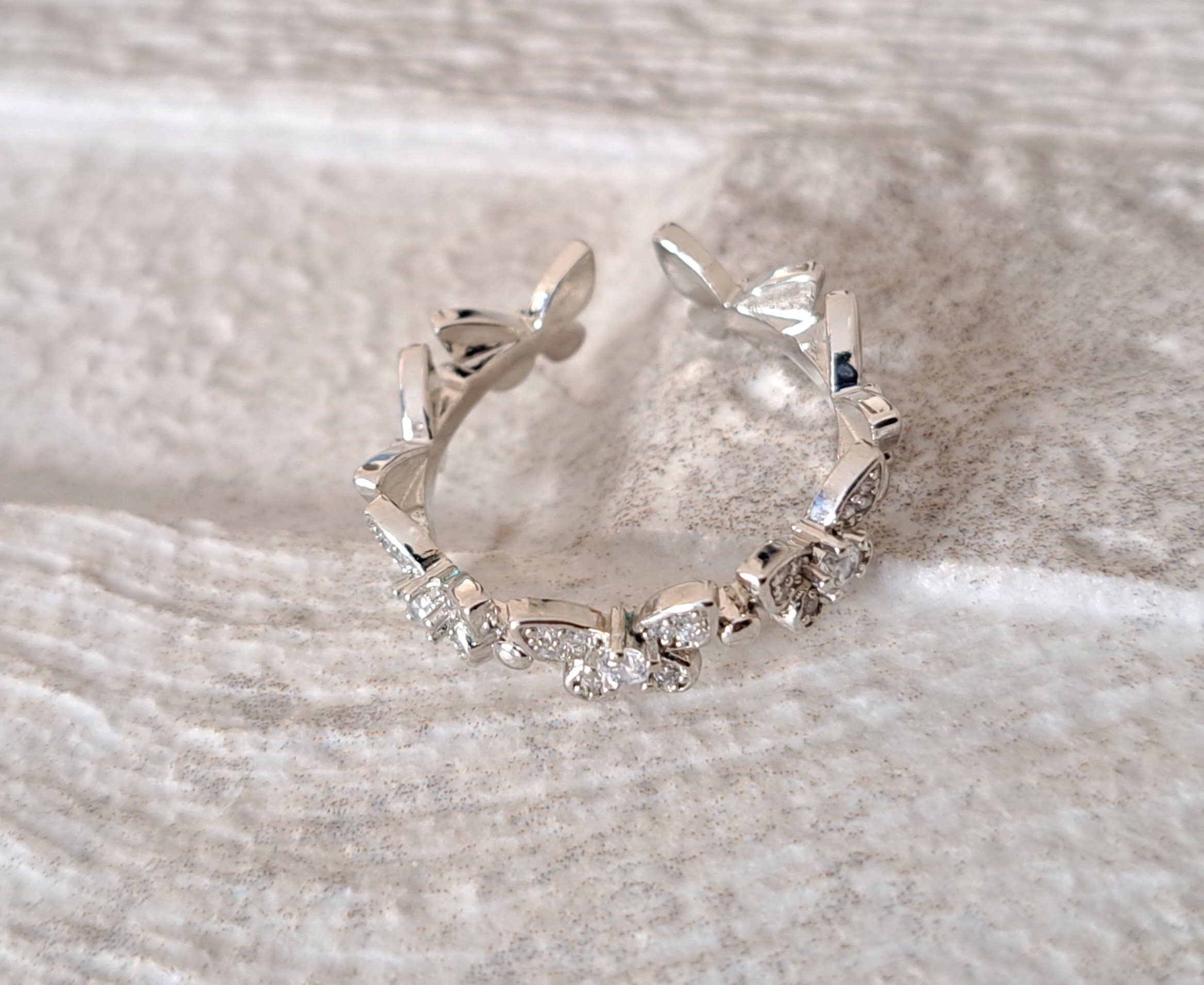 Silver Butterfly Swarovski Crystal Open Adjustable Ring