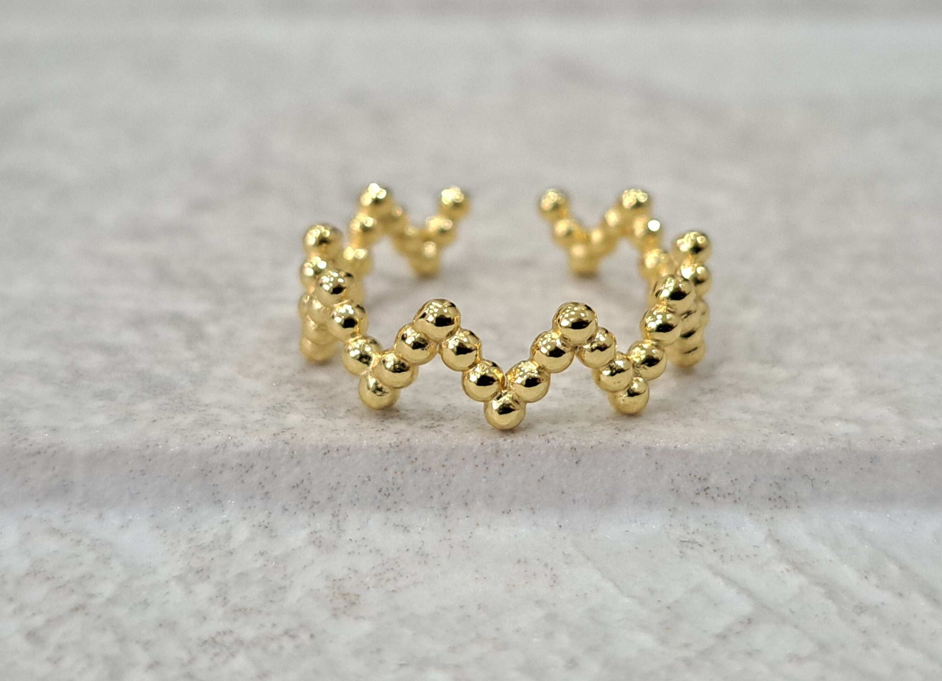 Gold Ball Dot Zing Zang Thin Stackable Open Band Ring