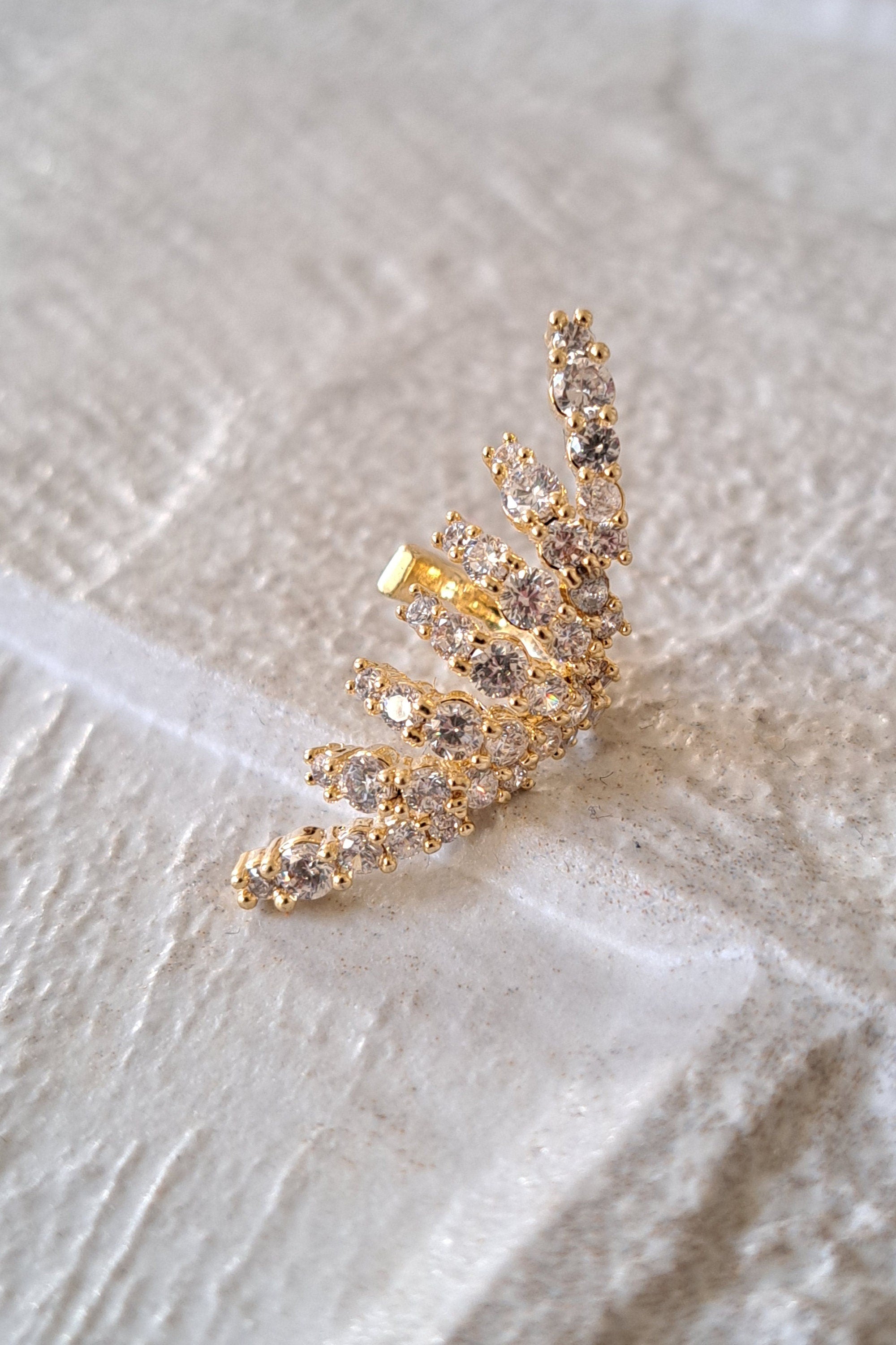 Gold Long Swarovski Crystal Leaf Climber Ear Cuff Earring