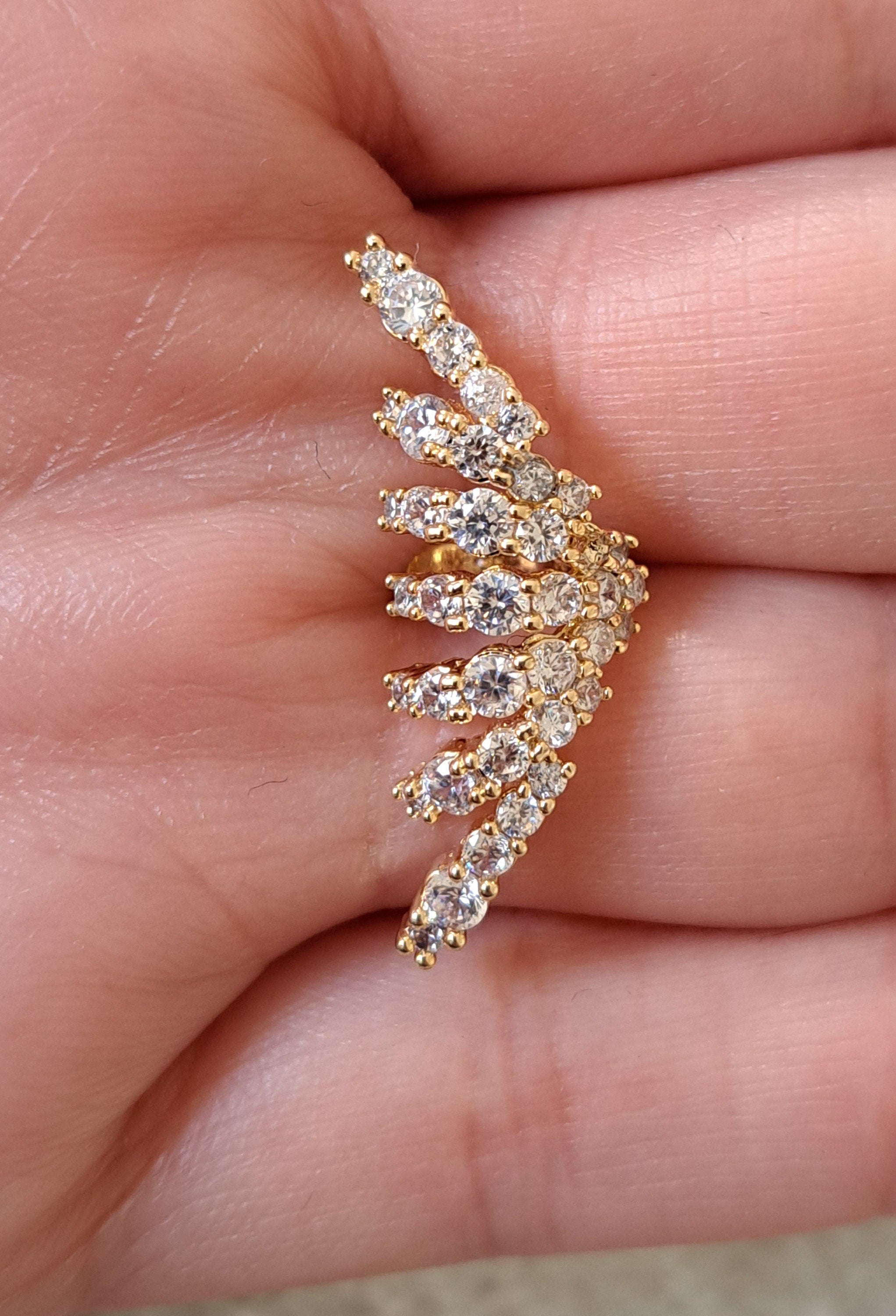 Gold Long Swarovski Crystal Leaf Climber Ear Cuff Earring