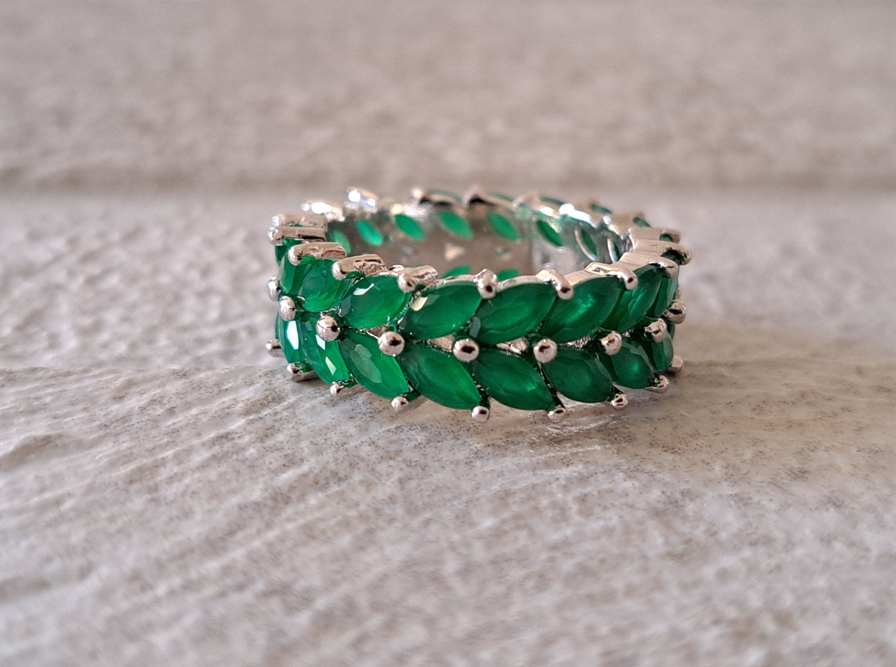 Silver Green Swarovski Crystal Leaf Ring