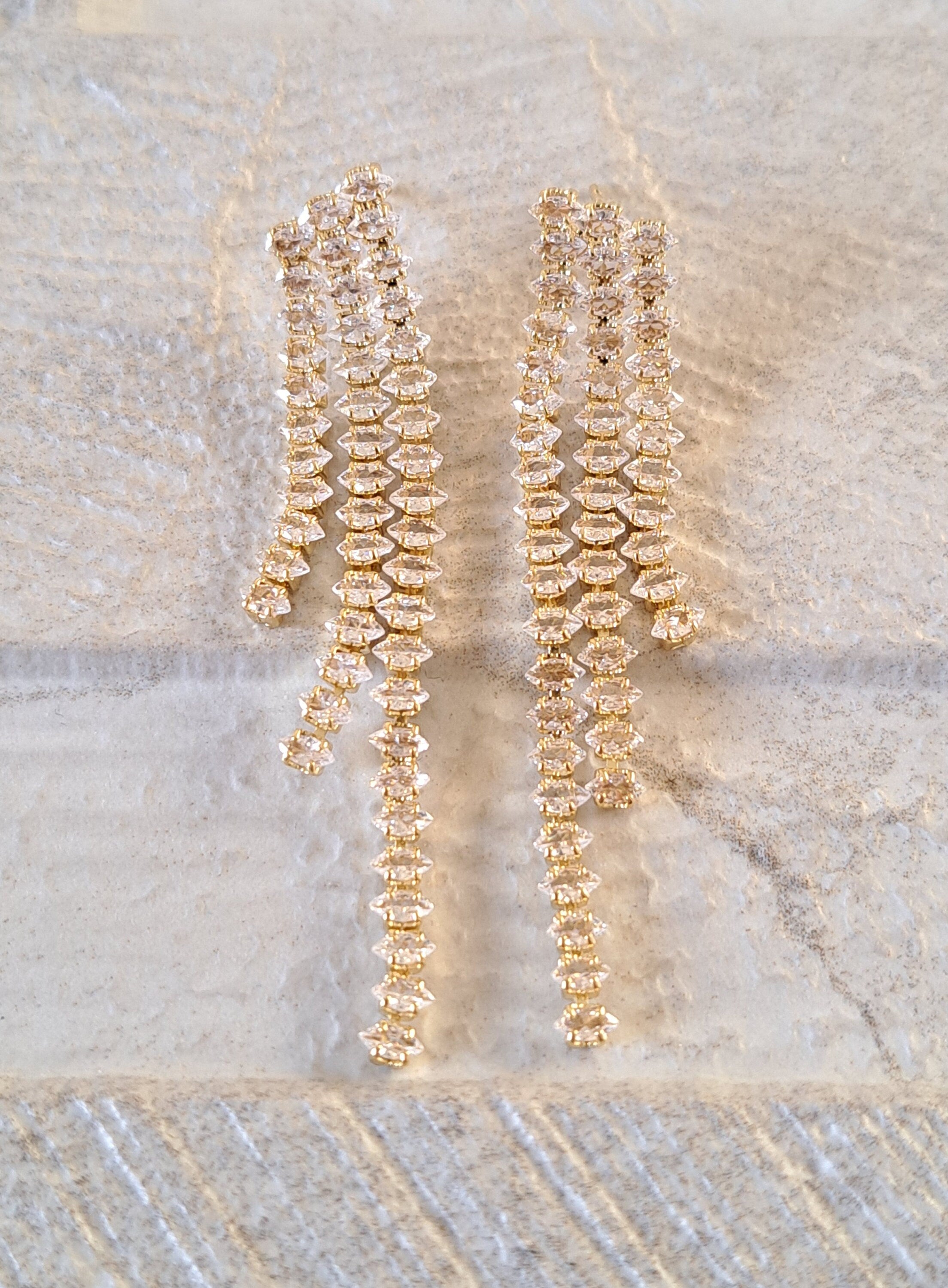 Gold Long Tassel Crystal Dangle Drop Earrings