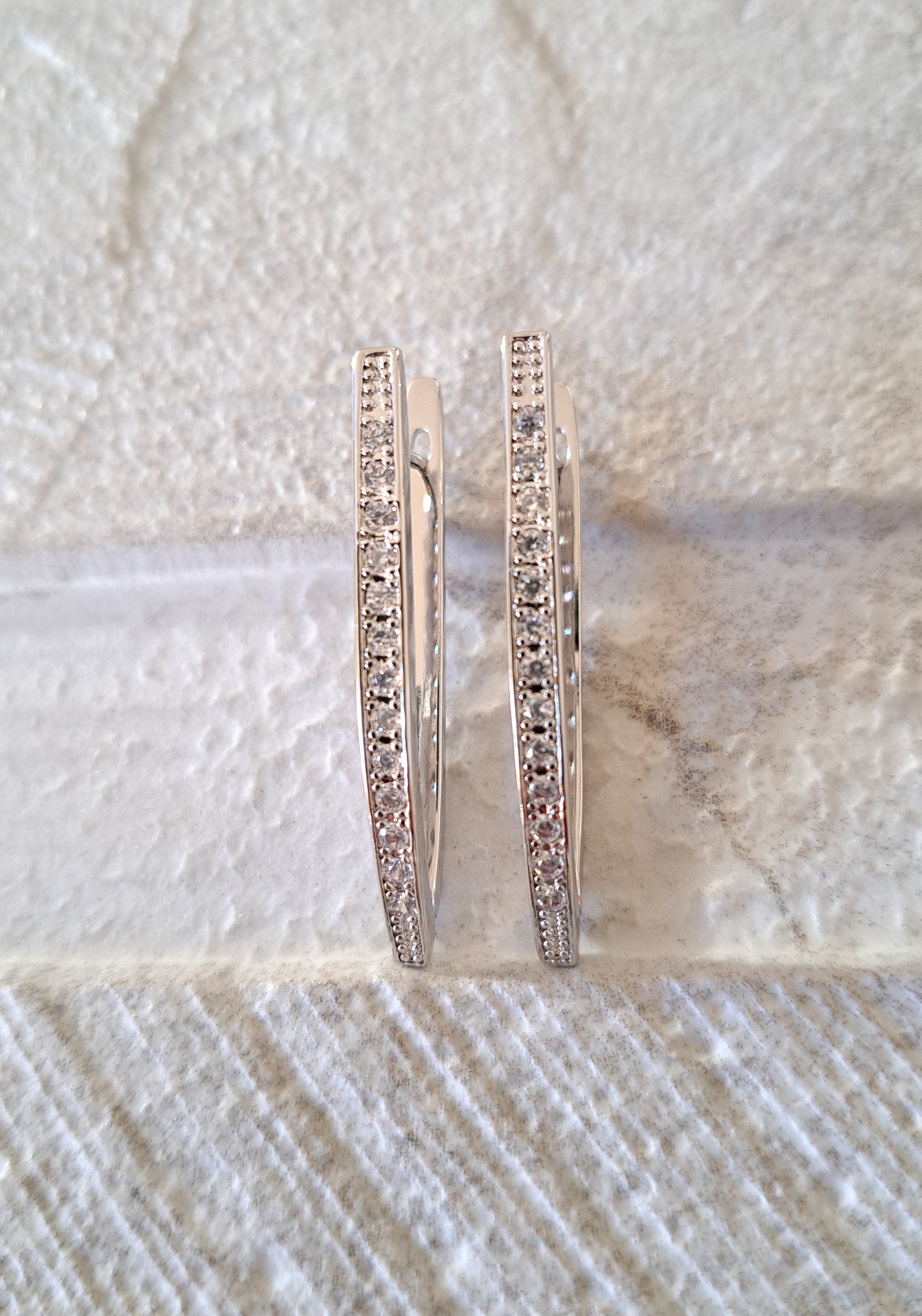 Silver 18k Gold Plated V-Shaped Swarovski Crystal Hoop Earrings